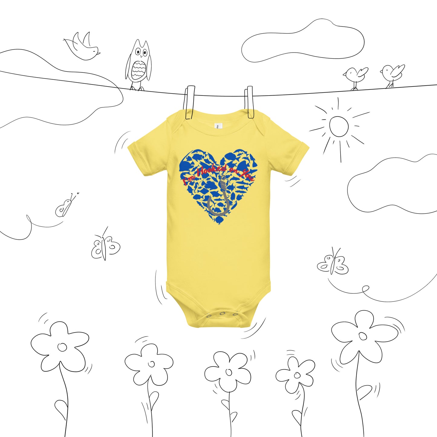 Fishing Lover Blue Baby short sleeve Bodysuit