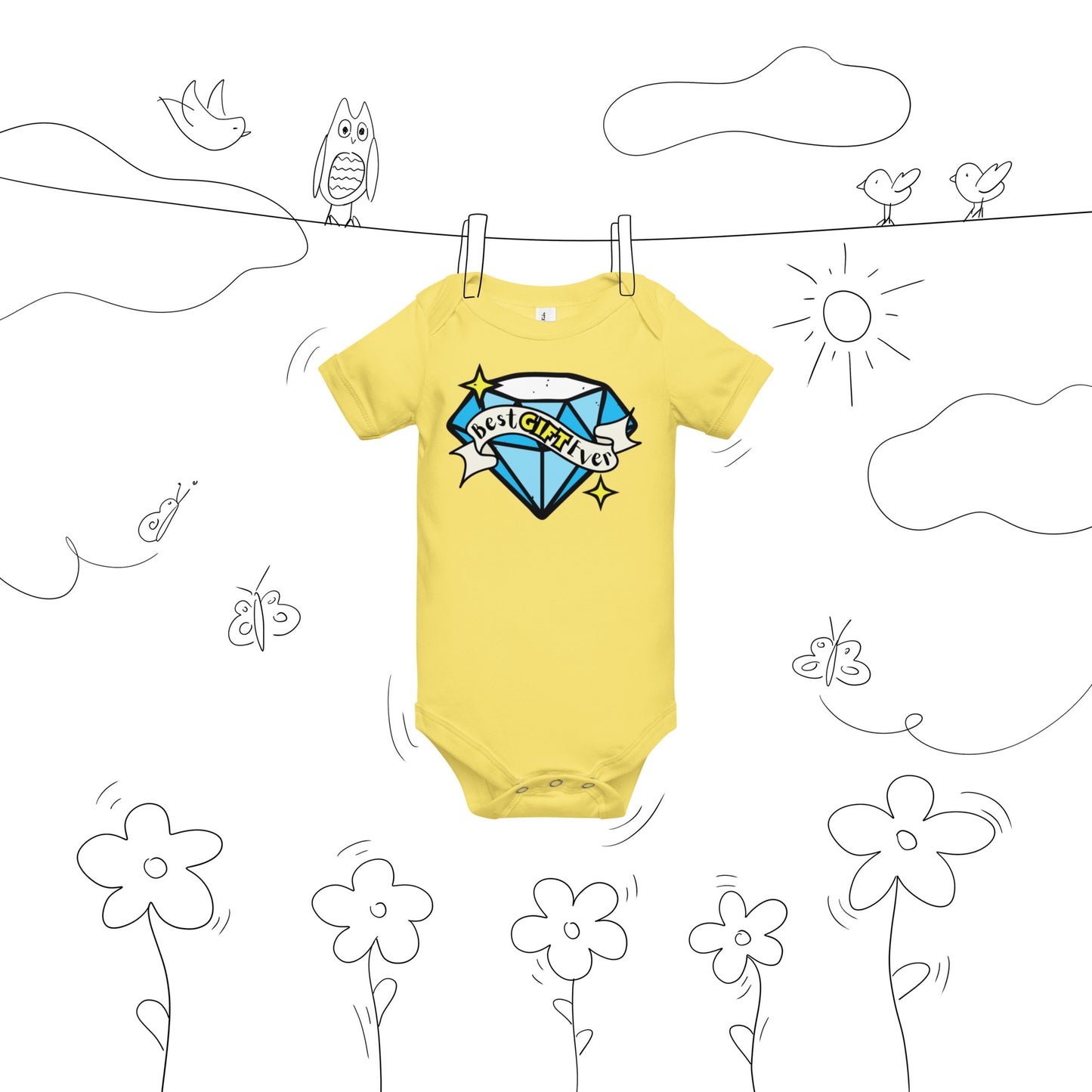 Best Gift Ever, Tattoo Diamond, Baby short sleeve bodysuit