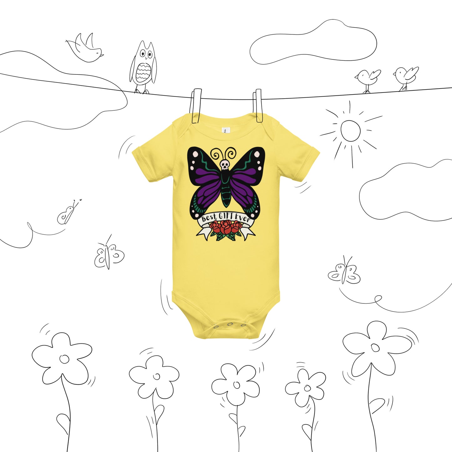 Best Gift Ever, Butterfly Tattoo, Baby short sleeve bodysuit