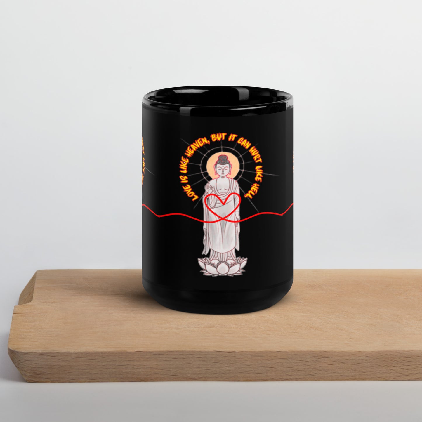 Japanese Buddha, Oshakasama, Black Glossy Mug