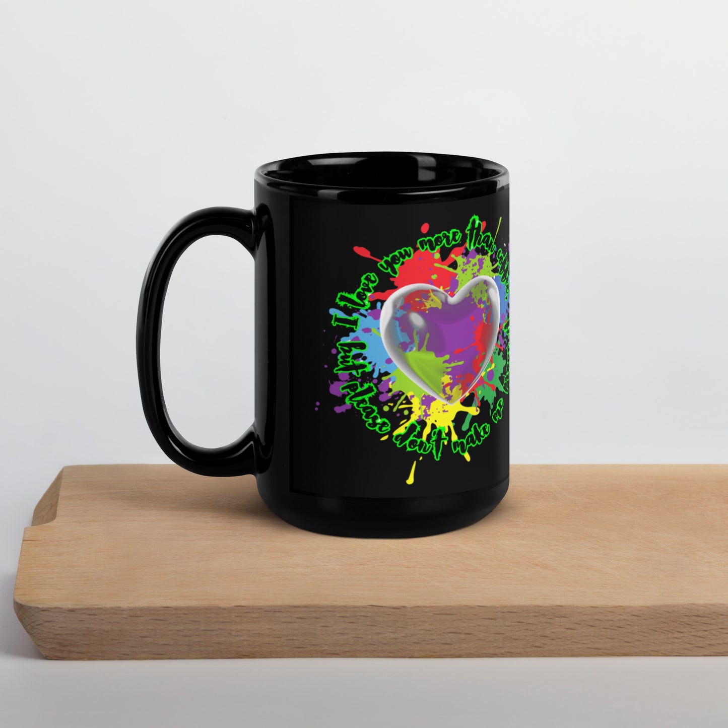 I love you more than coffee, Love Heart Black Glossy Mug