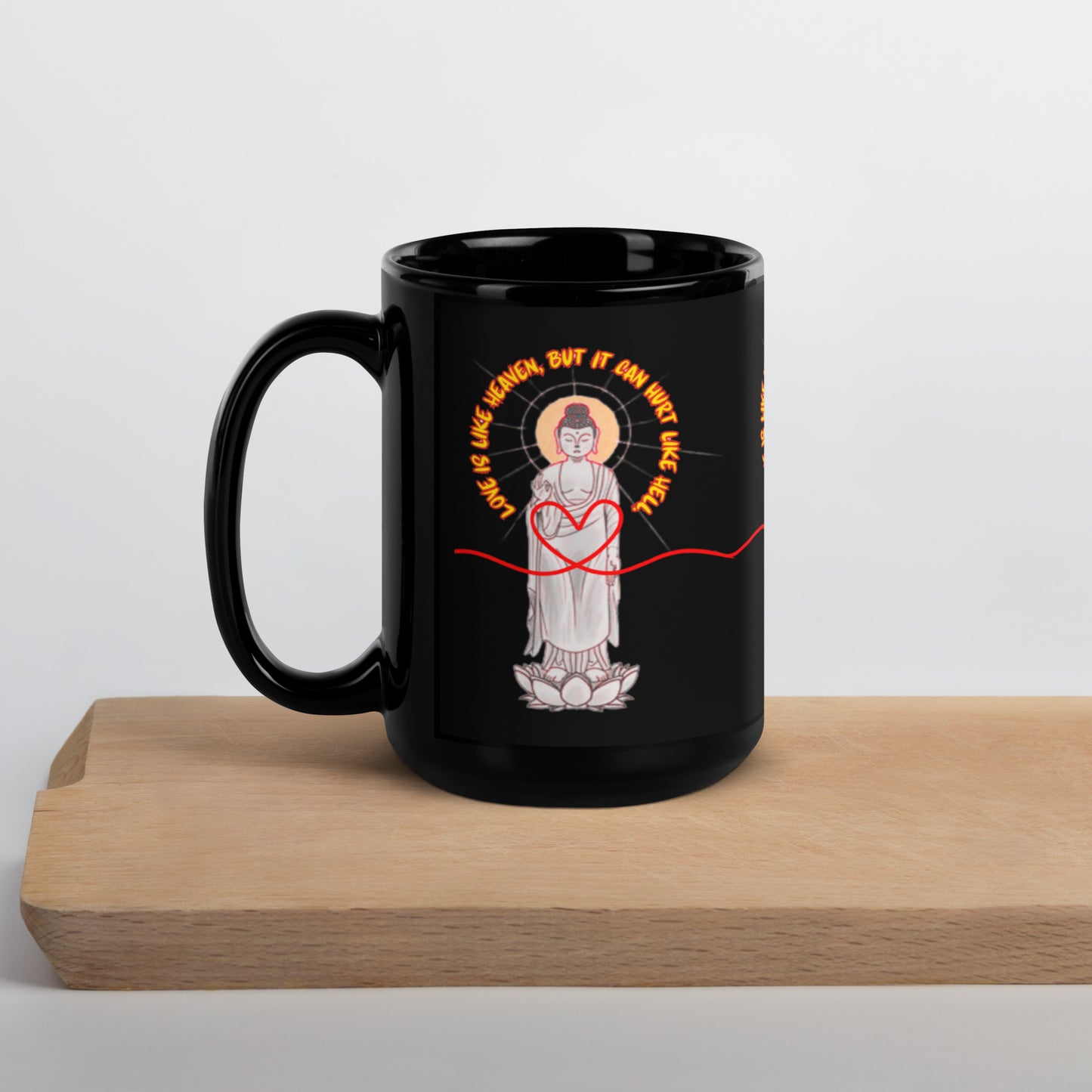 Japanese Buddha, Oshakasama, Black Glossy Mug
