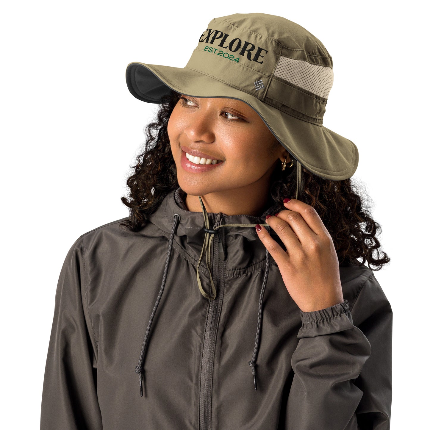 Columbia booney hat, Explore, Adventure Hat, Camping Hat , Hiking Hat, Outdoor, Happy Camper, Mountains Trucker Hat, Gift For Outdoorsman,