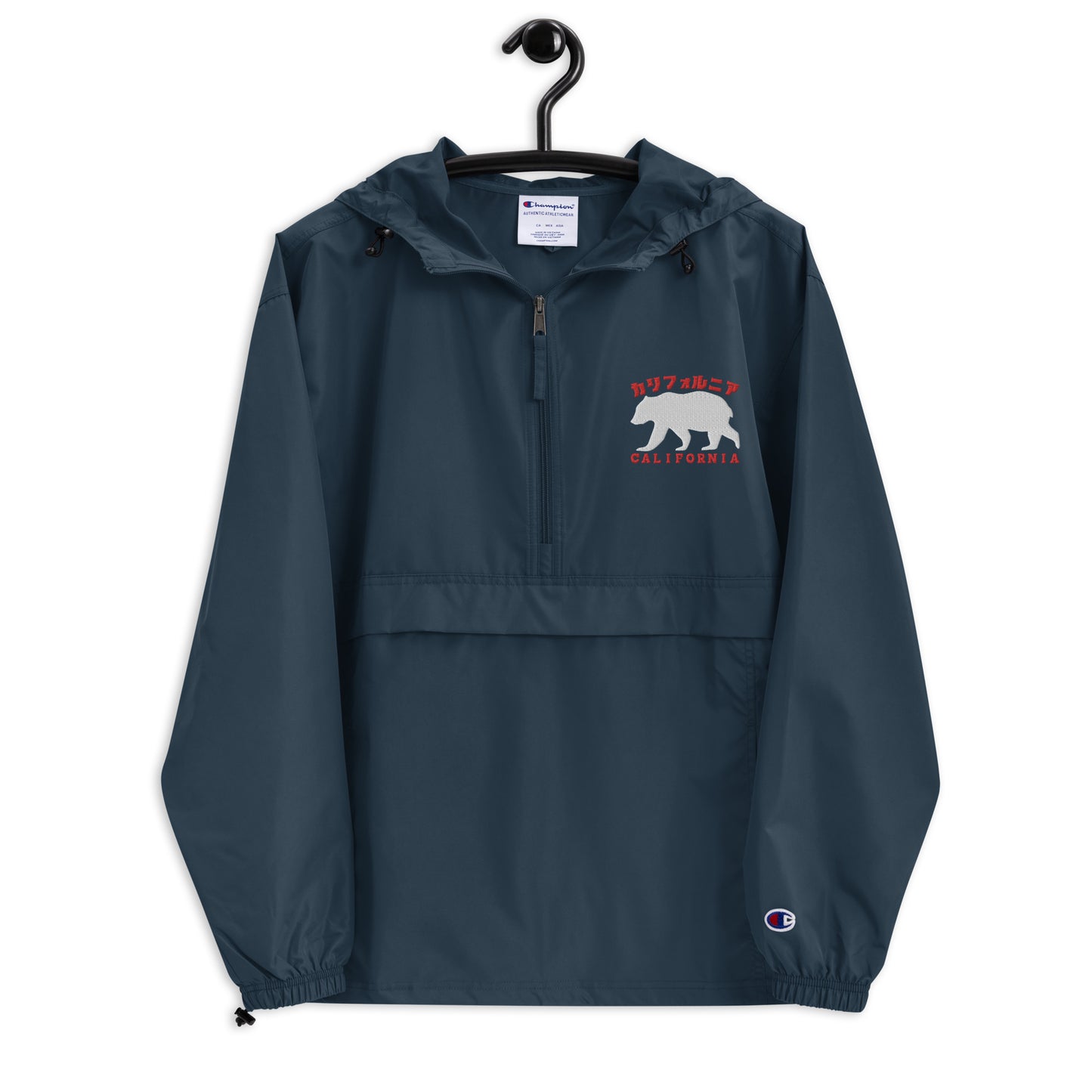 California, Grizzly Bear, Japanese, Katakana, Embroidered Champion Packable Jacket