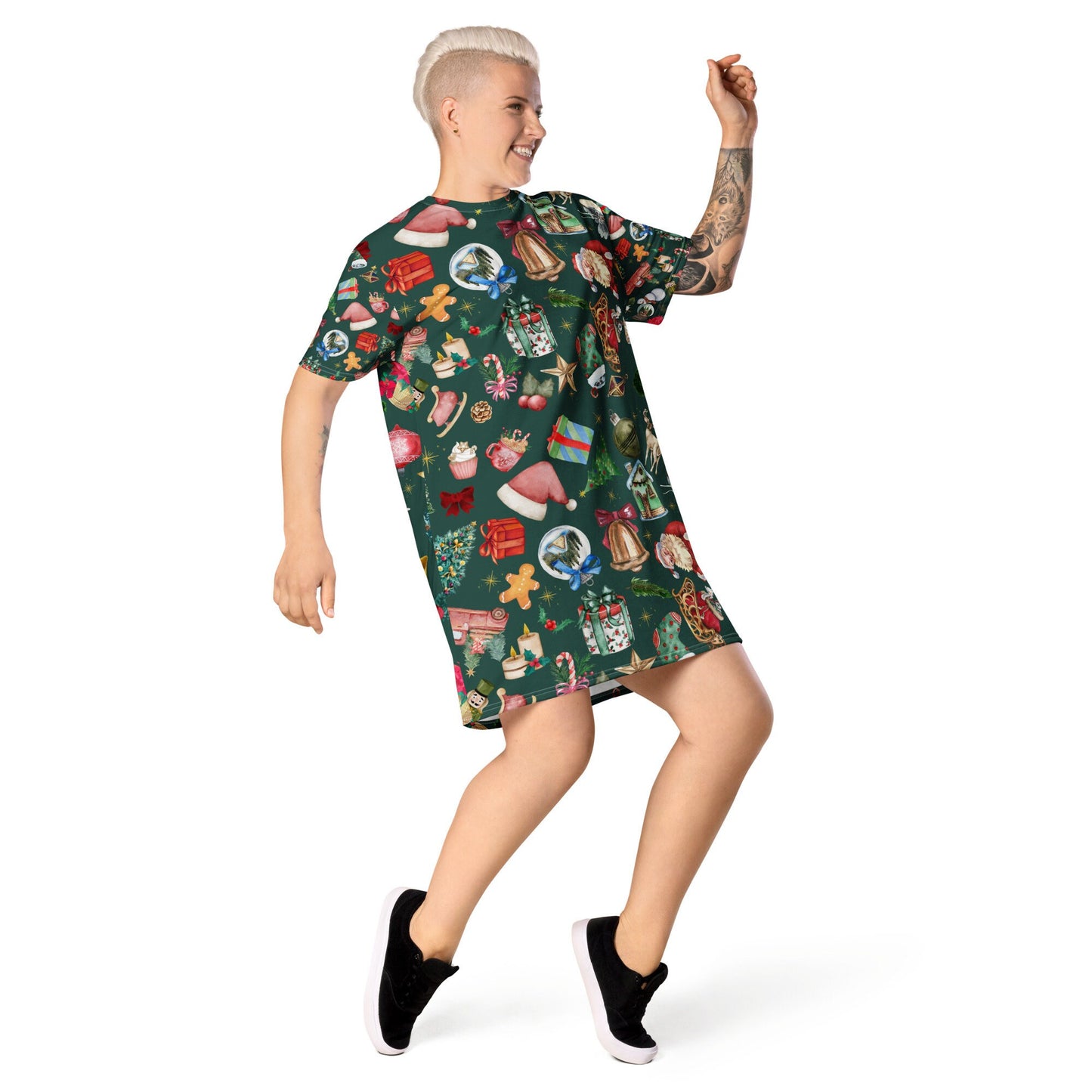 Christmas Green T-shirt dress, Daily Use, Gift For Him, Gift For Her, Gift For Them, Pajama Pants, Comfy Pants, Christmas Pajamas, Relaxed Christmas Vibes T-shirt dress