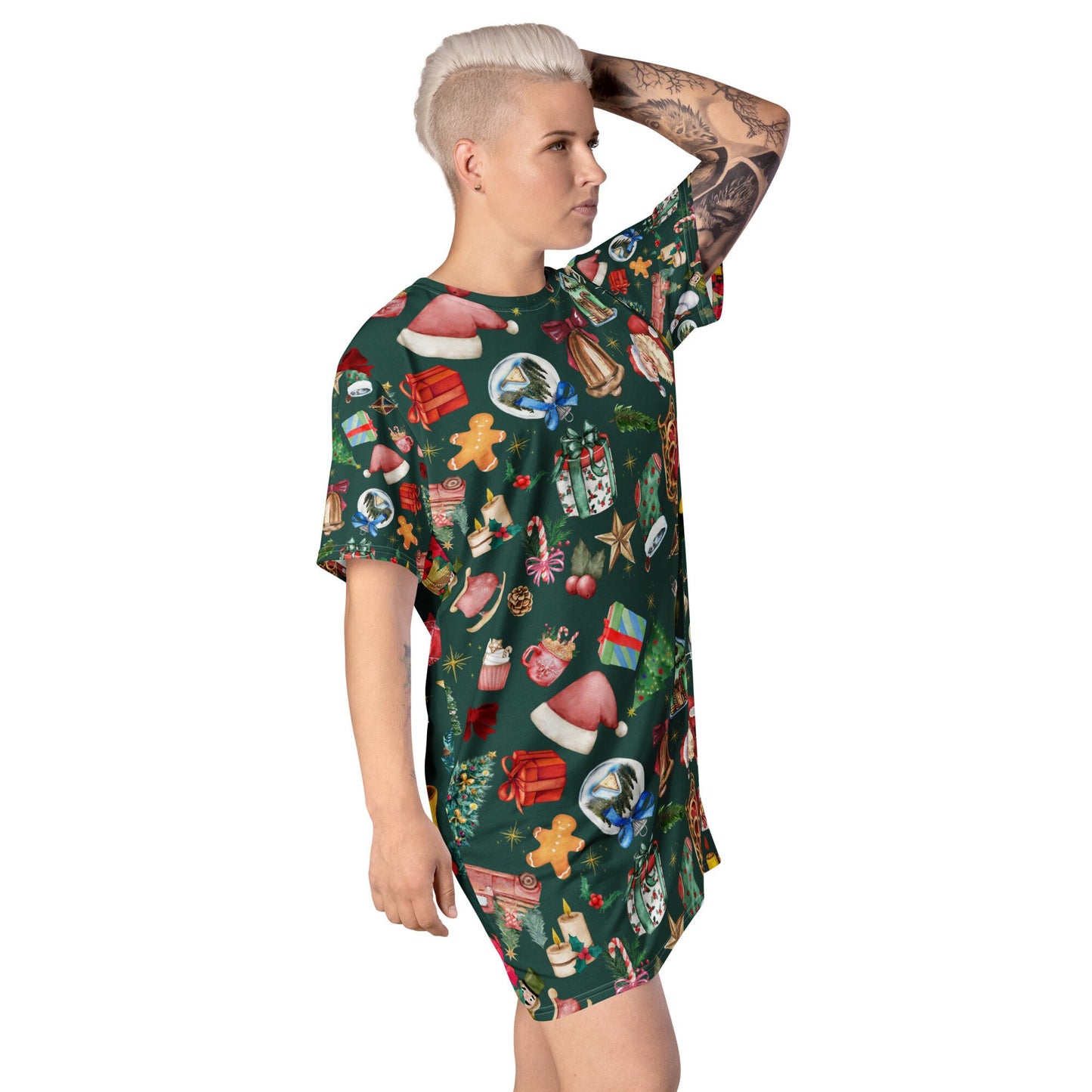 Christmas Green T-shirt dress, Daily Use, Gift For Him, Gift For Her, Gift For Them, Pajama Pants, Comfy Pants, Christmas Pajamas, Relaxed Christmas Vibes T-shirt dress