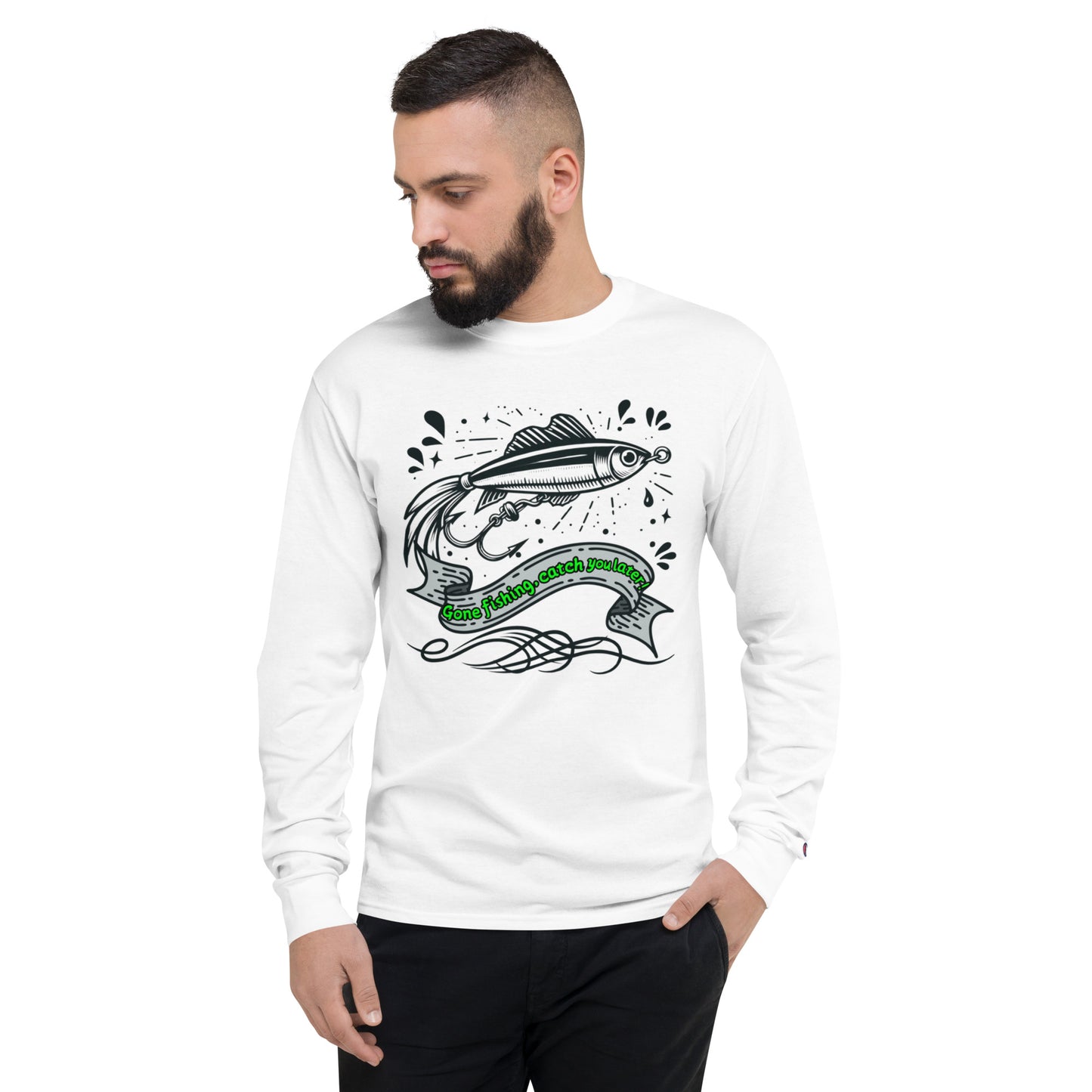 Fishing, Fishing Dad, Tattoo, Kawaii, Champion Long Sleeve Shirt
