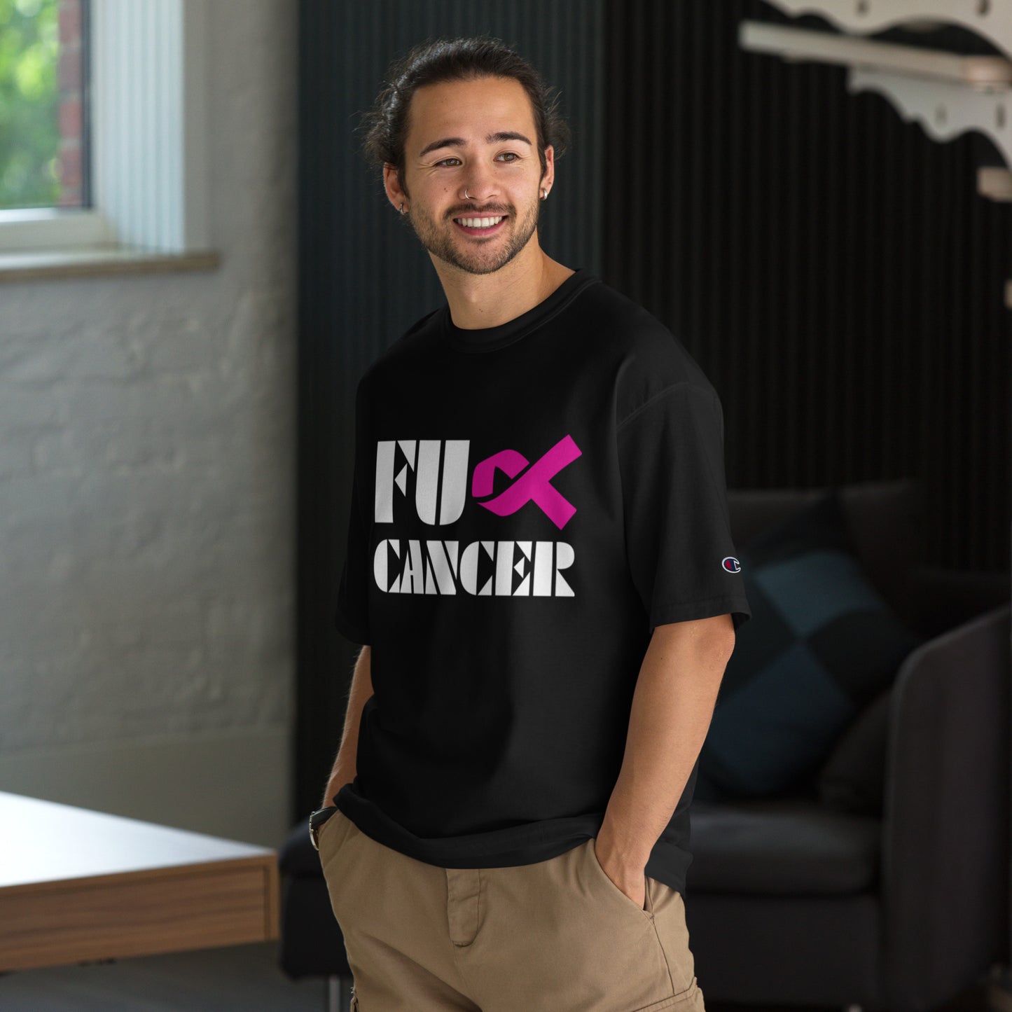 Fuck Cancer, Cancer Survivor Gift, blk Champion T-Shirt