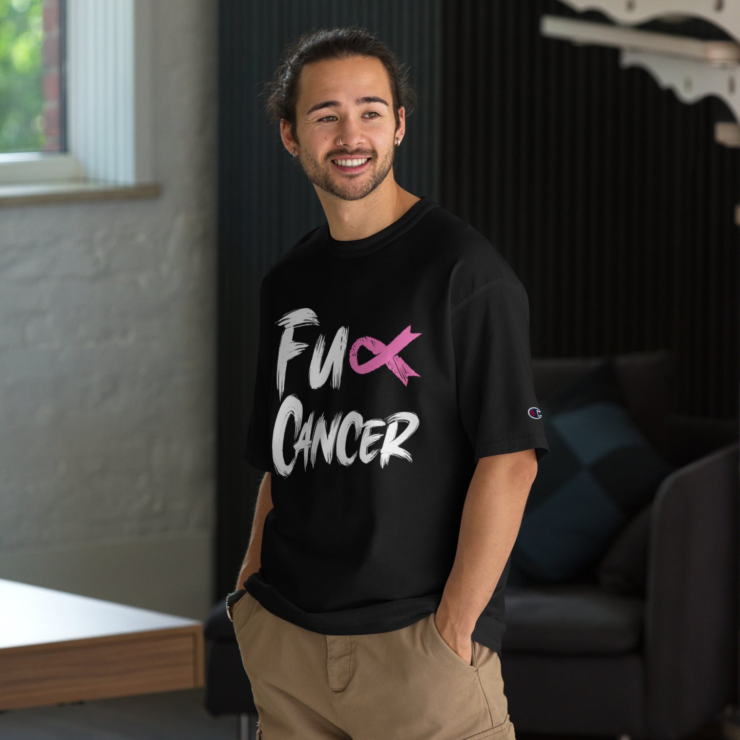 Fuck Cancer, Cancer Survivor Gift,black. Champion T-Shirt