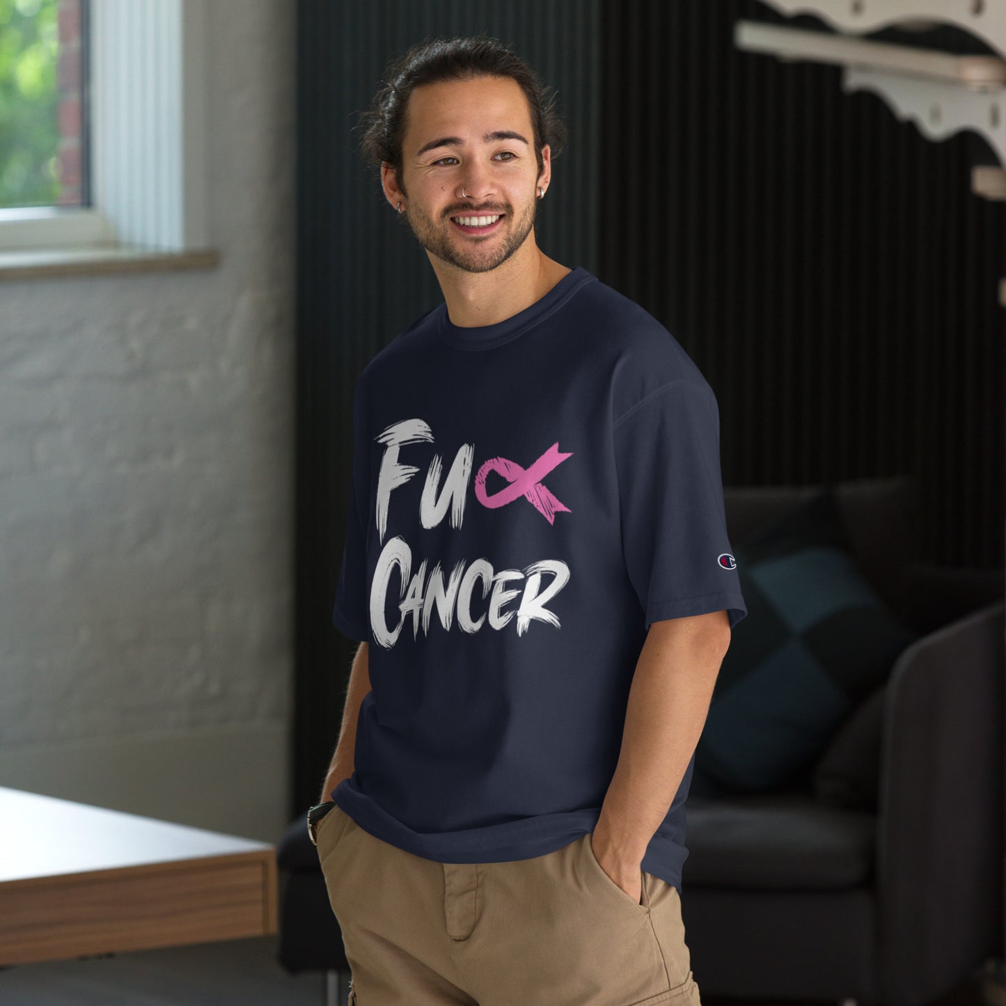 Fuck Cancer, Cancer Survivor Gift,black. Champion T-Shirt