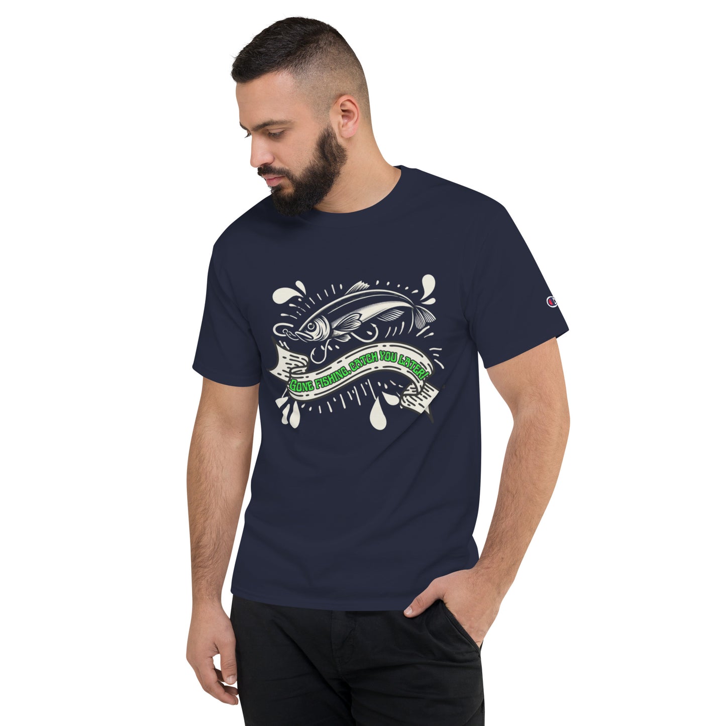 Fishing Dad, Cool, Kawaii, 100% cotton, Champion T-Shirt