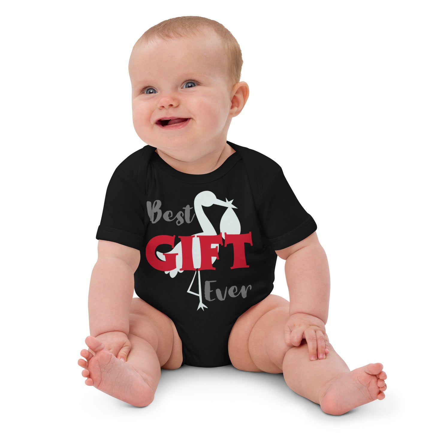 Best Gift Ever Stork with Baby Organic cotton baby bodysuit