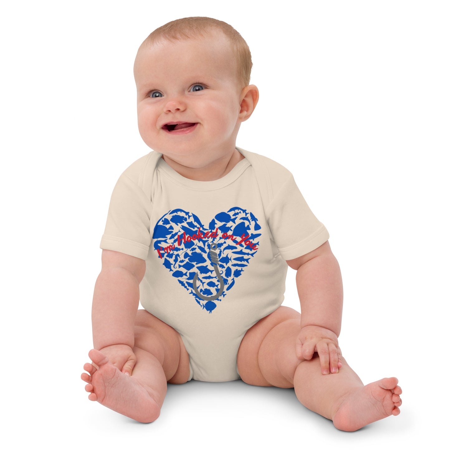 Fishing Love Blue Organic cotton baby bodysuit