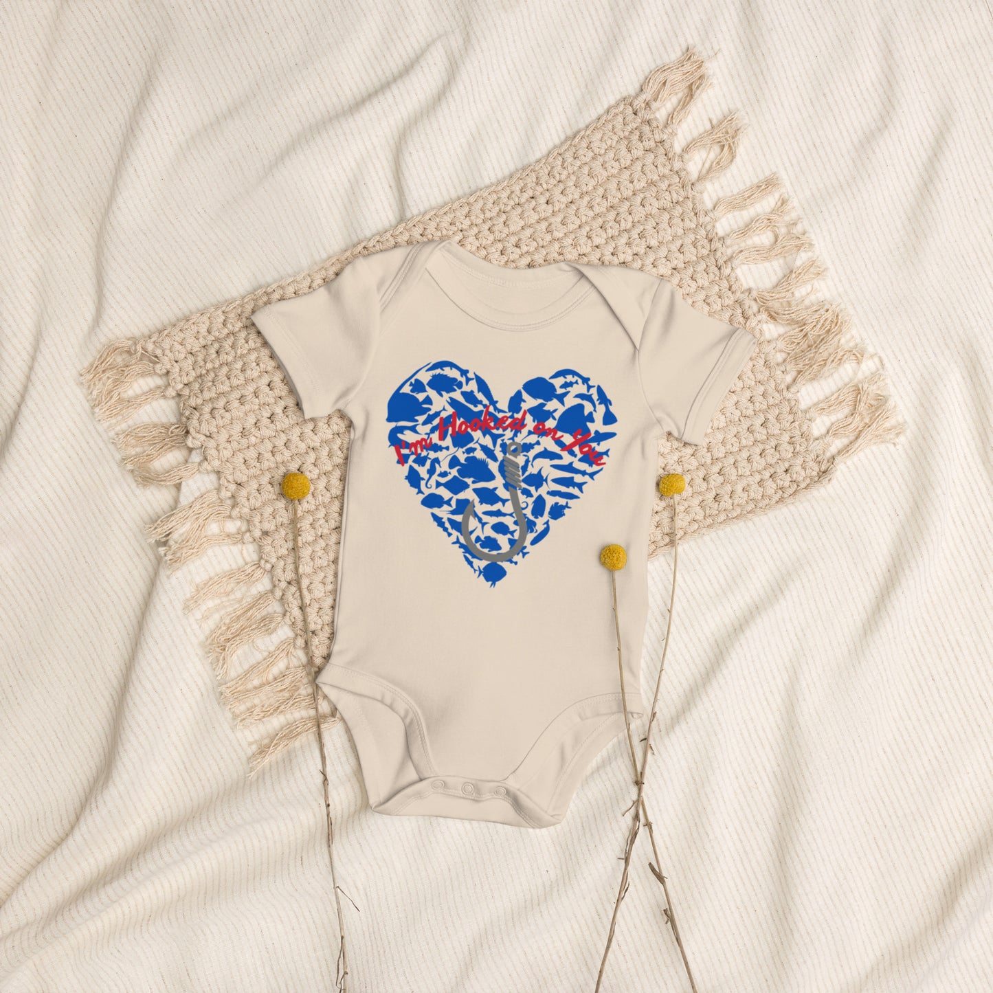Fishing Love Blue Organic cotton baby bodysuit
