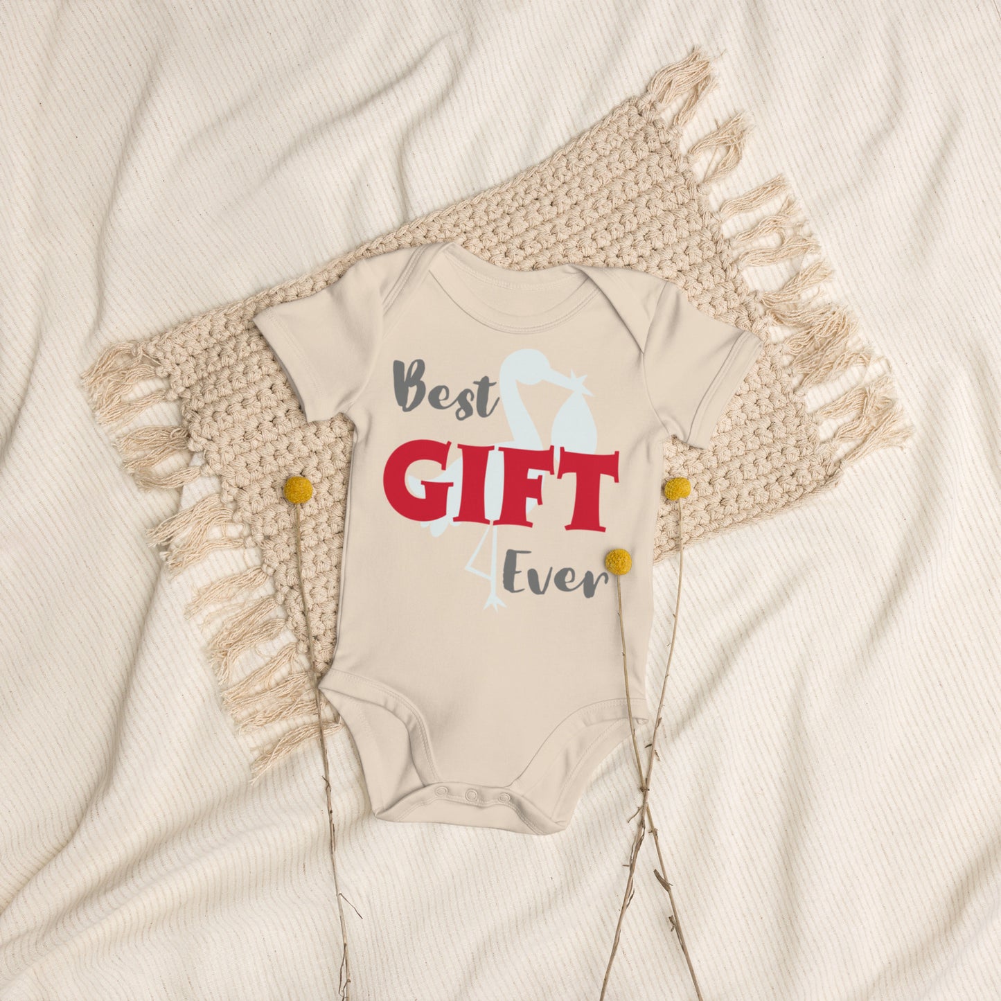 Best Gift Ever Stork with Baby Organic cotton baby bodysuit