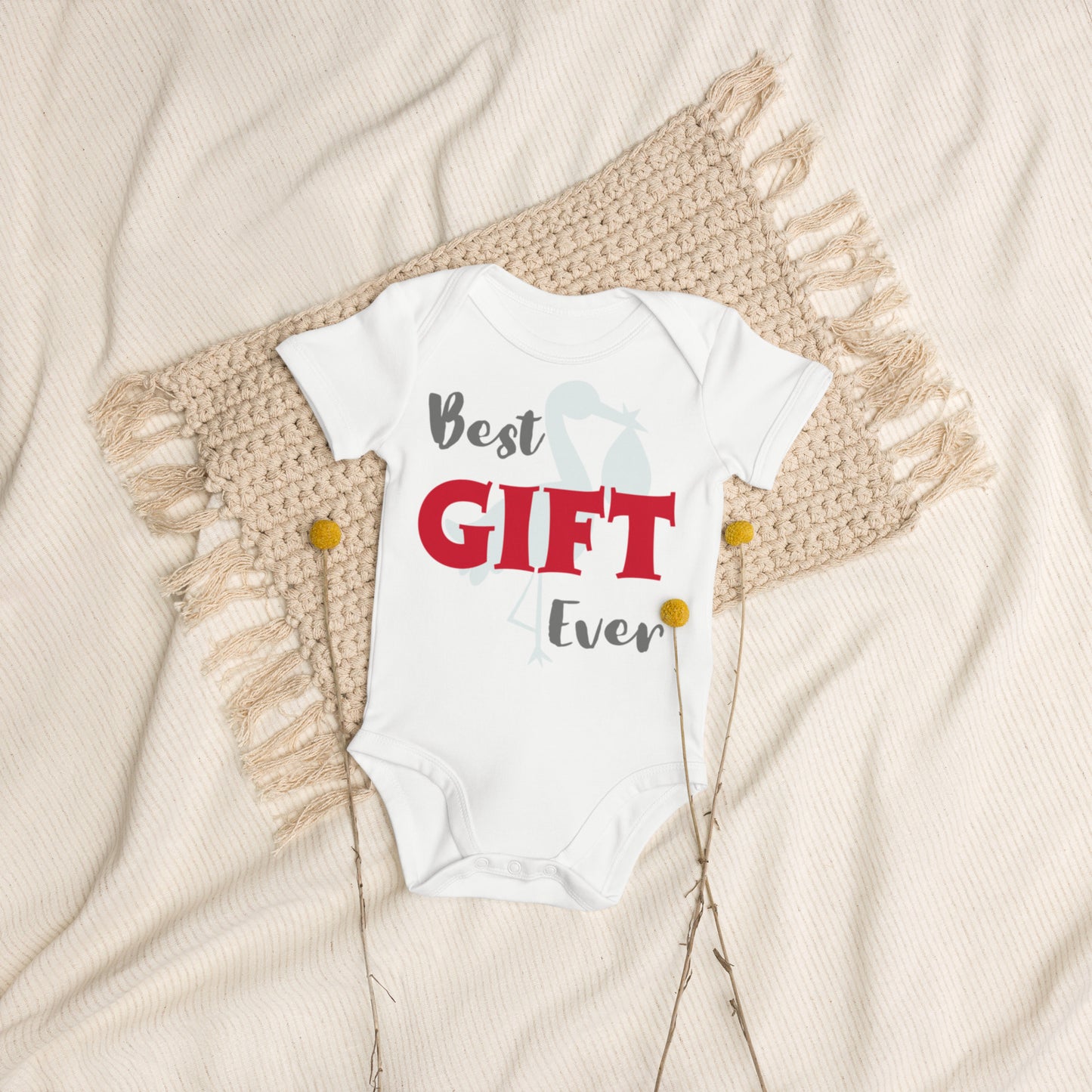 Best Gift Ever Stork with Baby Organic cotton baby bodysuit
