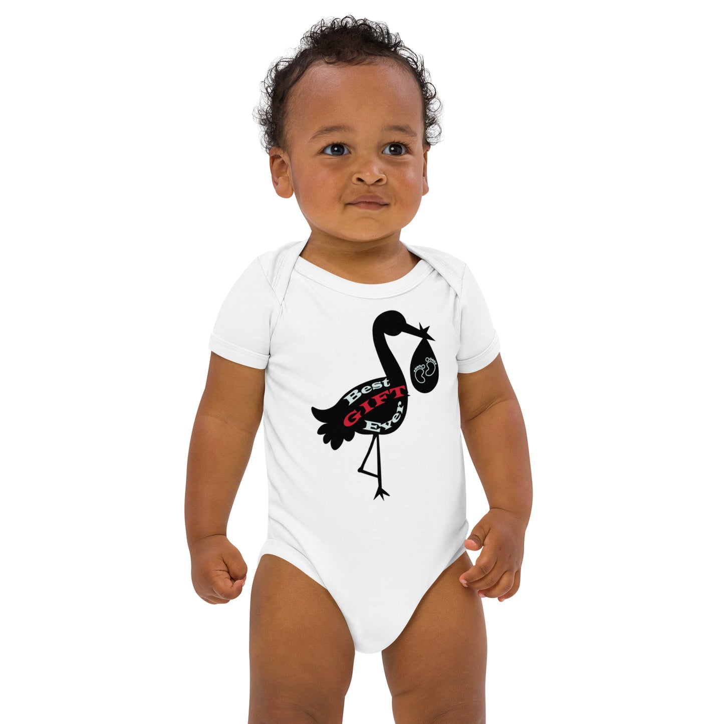 Best Gift Ever Stork with Baby 100% Organic cotton baby bodysuit