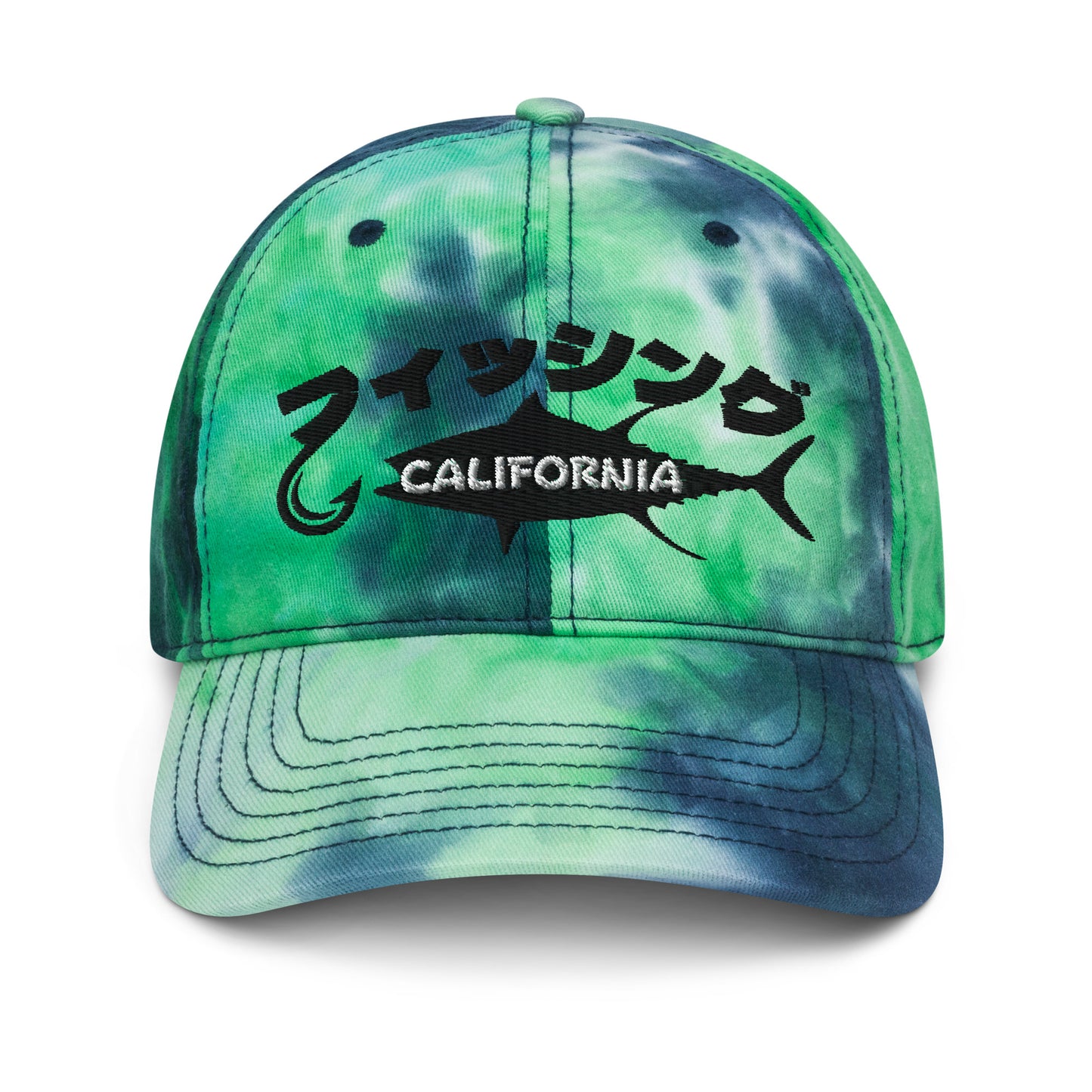 Fishing California, Japanese katakana, lure Tie dye hat