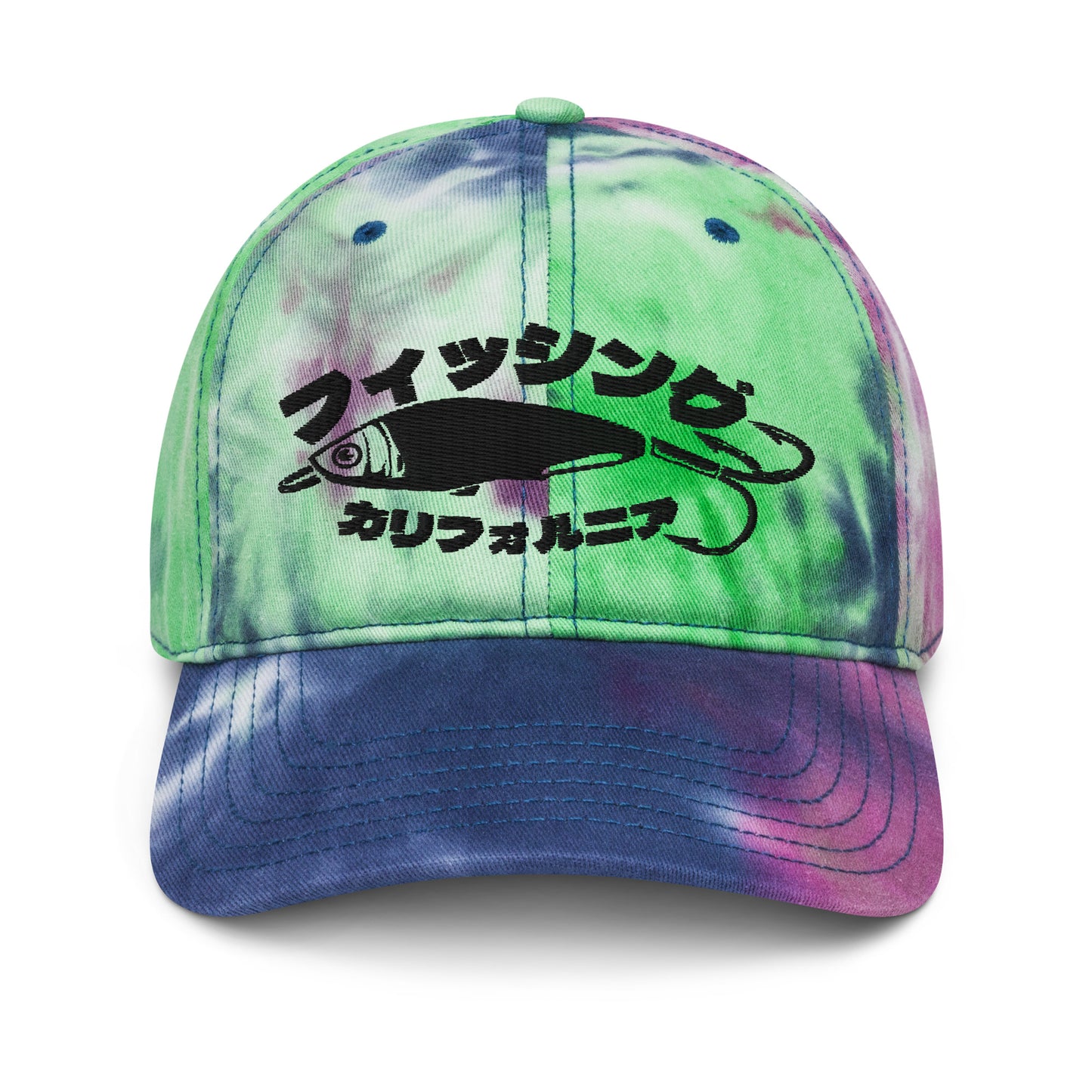 Fishing California, Japanese katakana, Tie dye hat