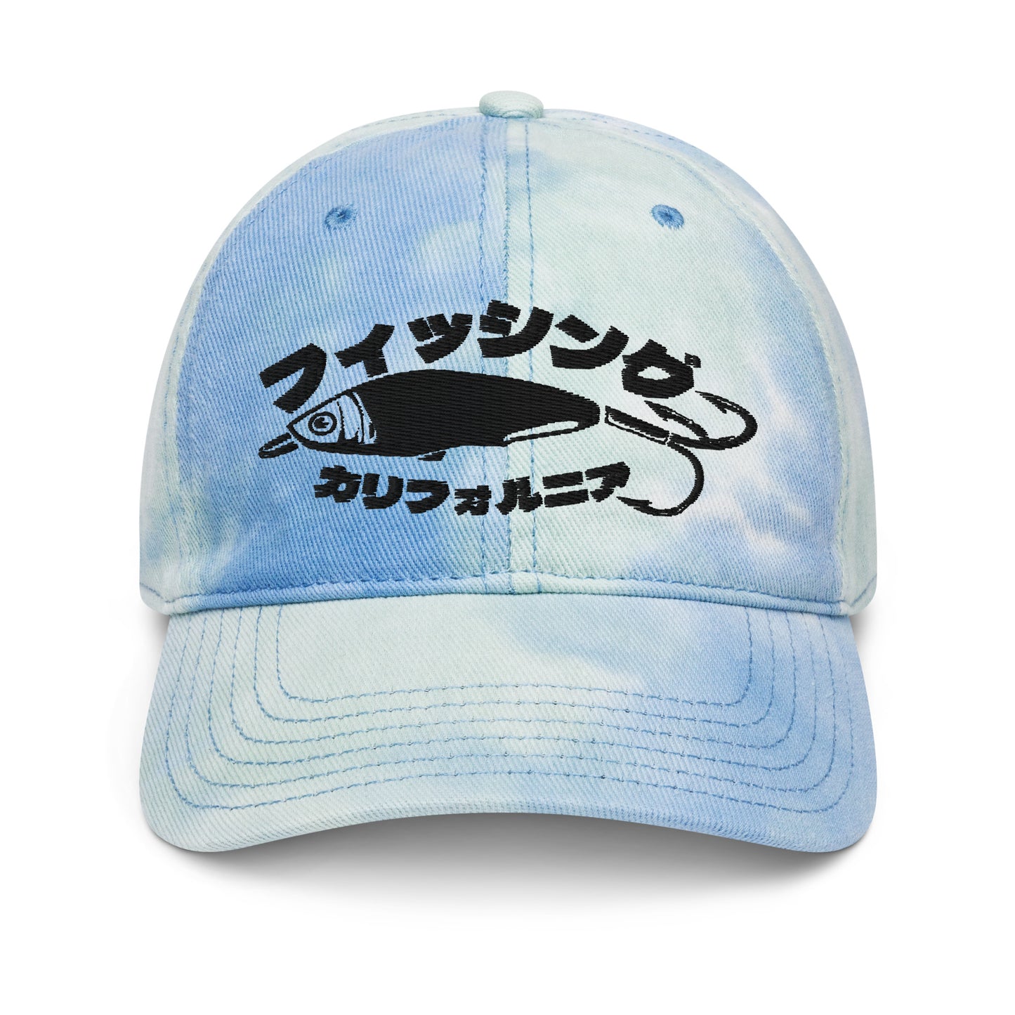 Fishing California, Japanese katakana, Tie dye hat