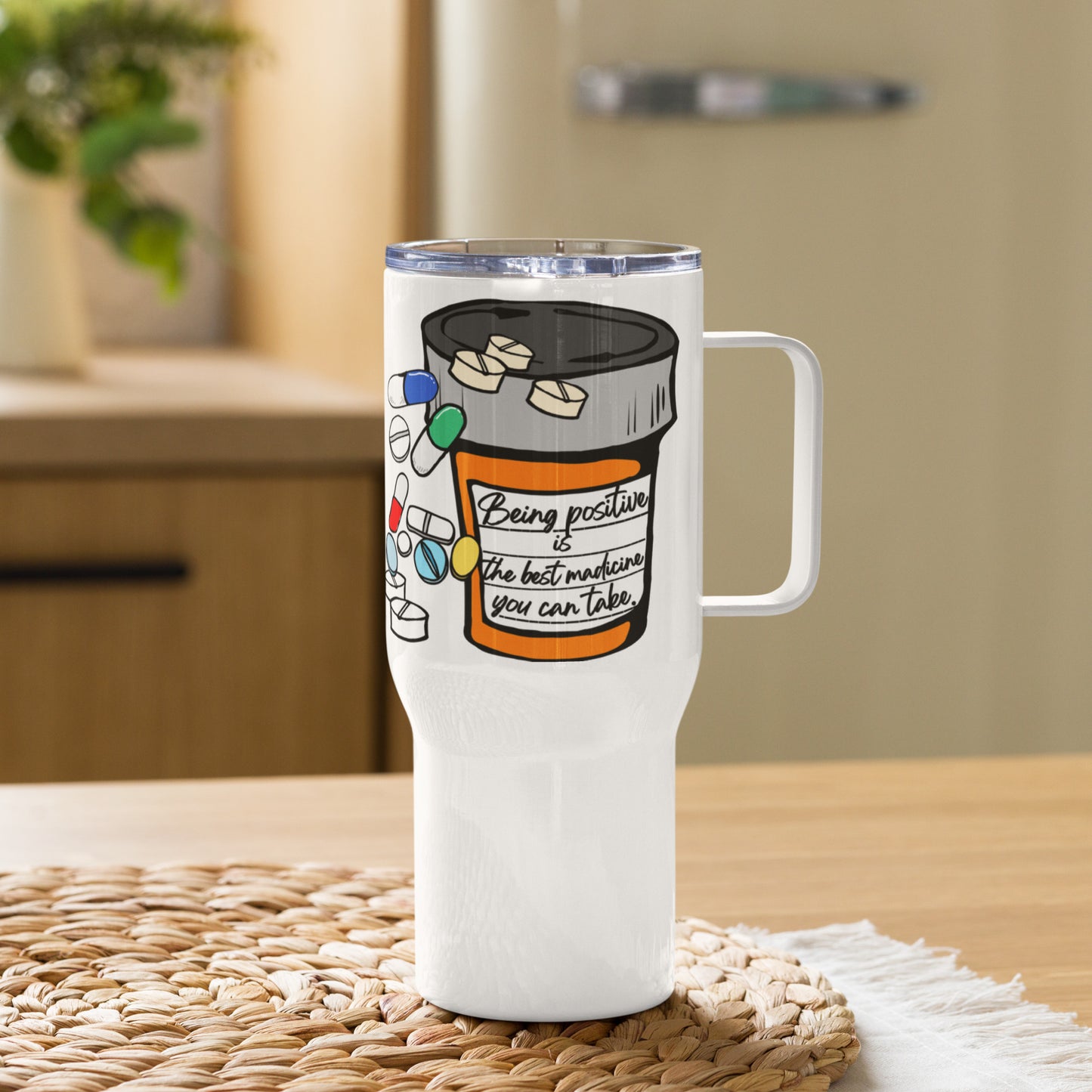 Being positive Travel mug with a handle