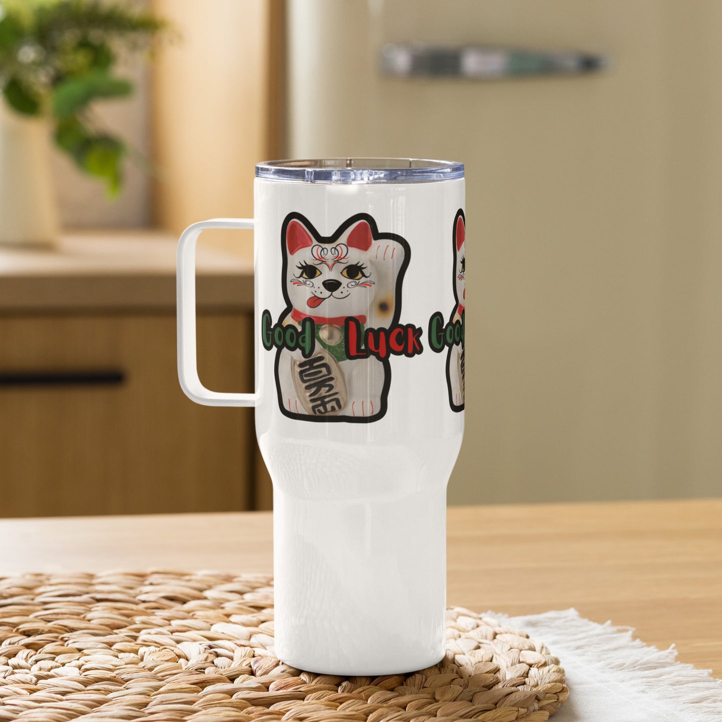 Manekineko, Japanese Lucky Cat, Travel mug with a handle