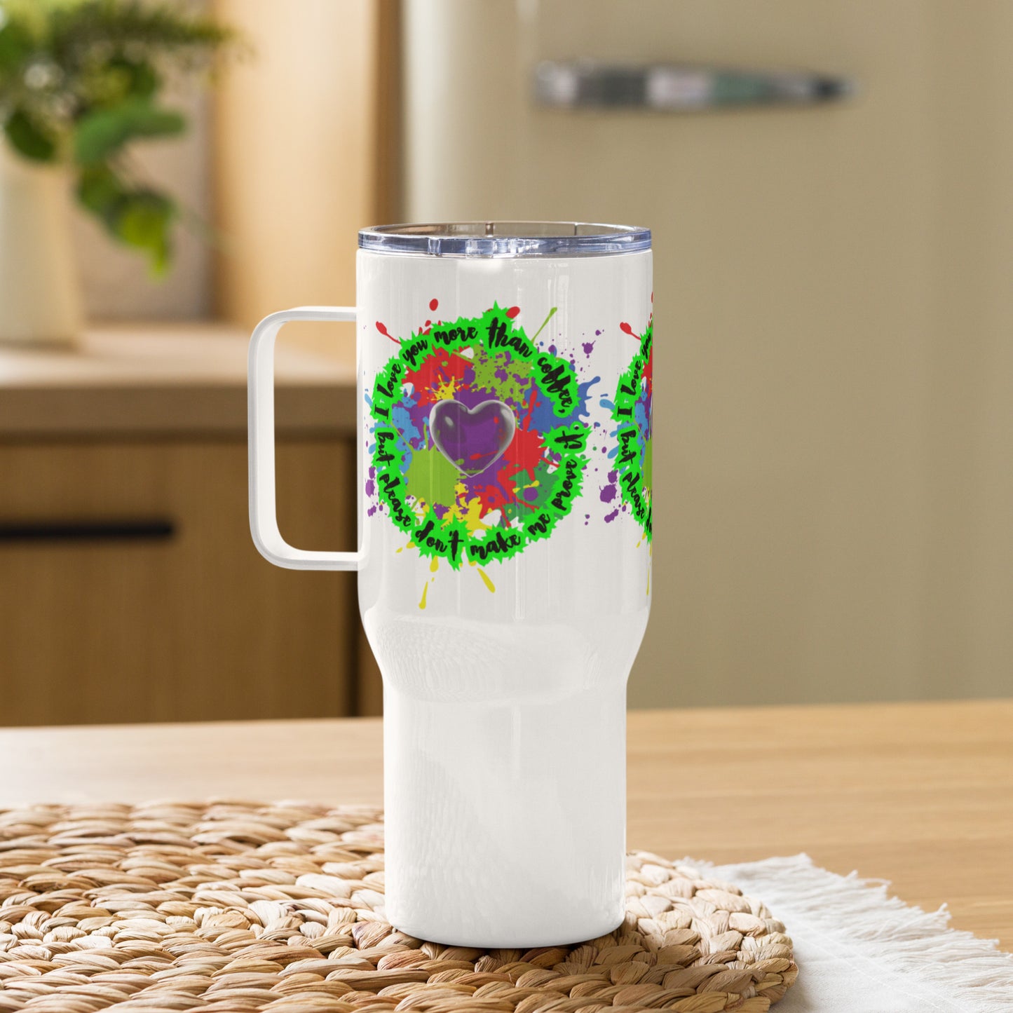 I love you more than coffee, Love Heart Travel mug with a handle
