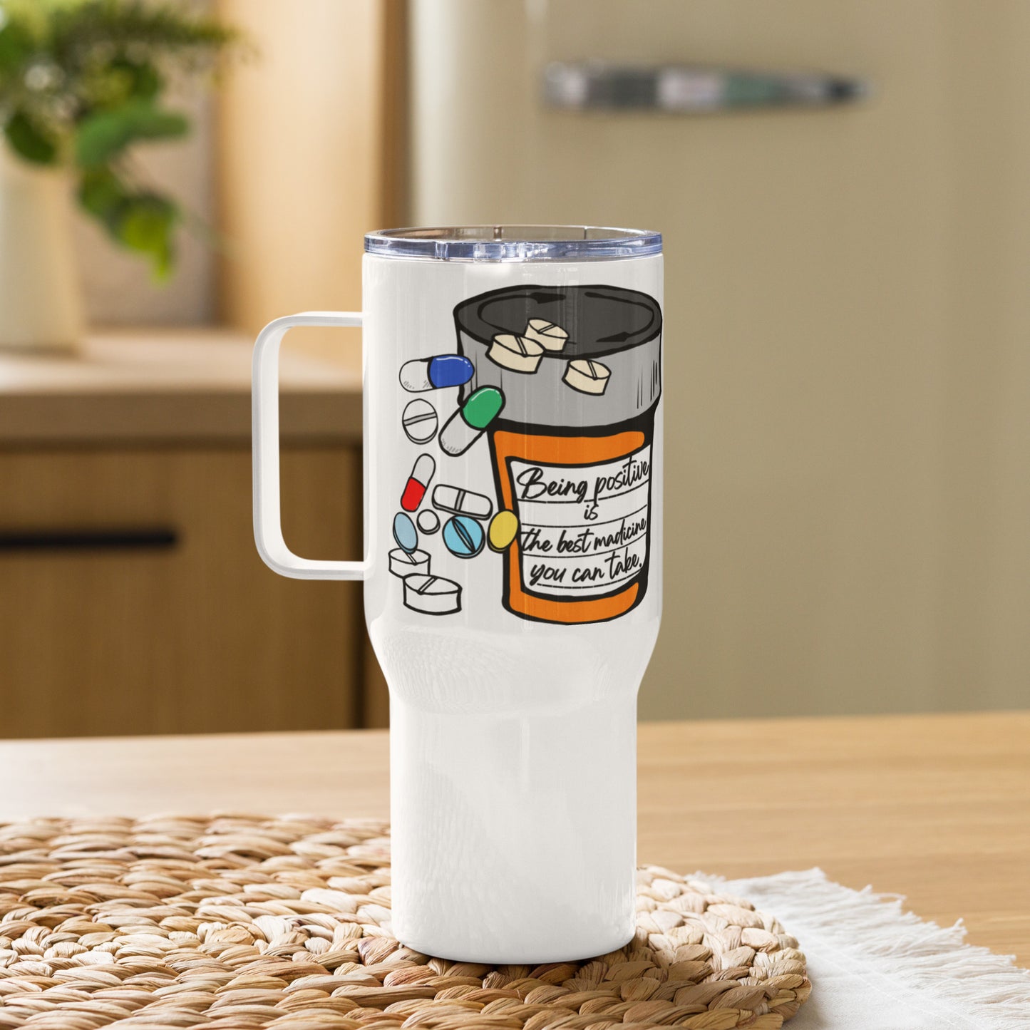 Being positive Travel mug with a handle