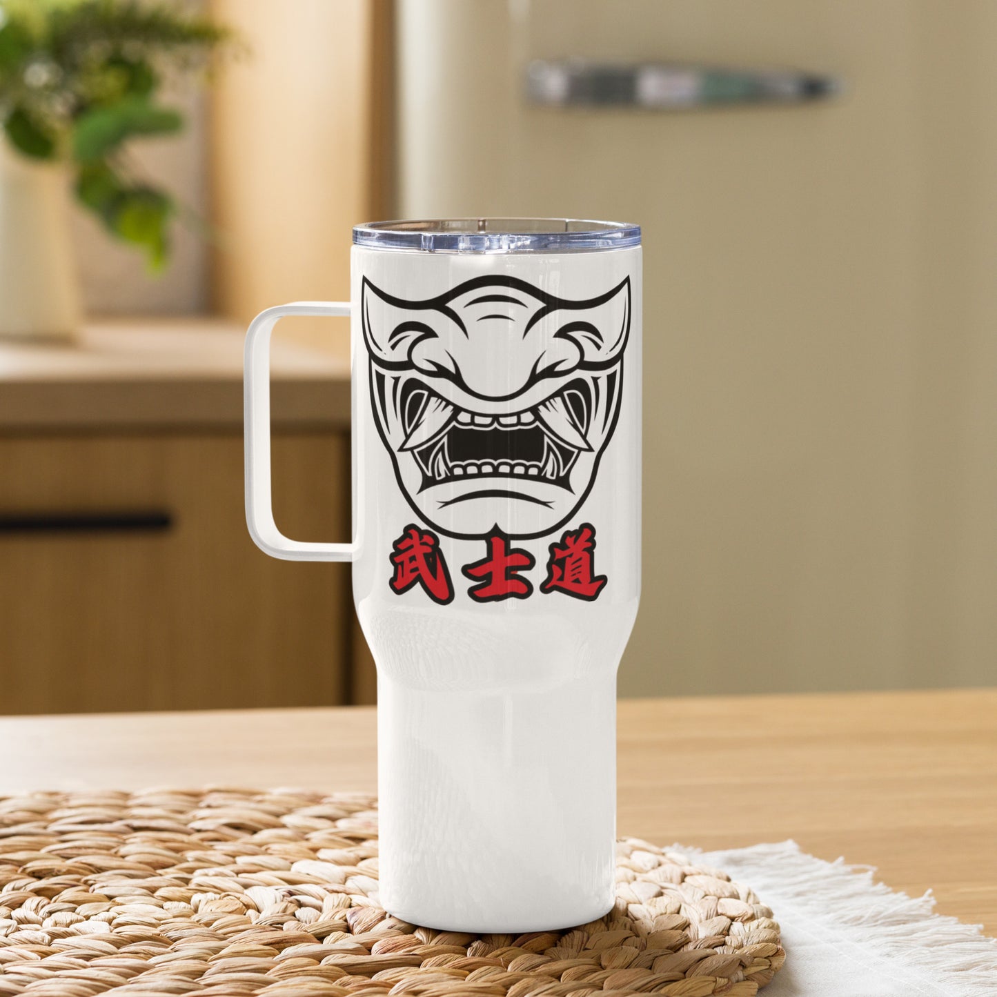 Samurai Mask Samurai Sword Travel mug with a handle