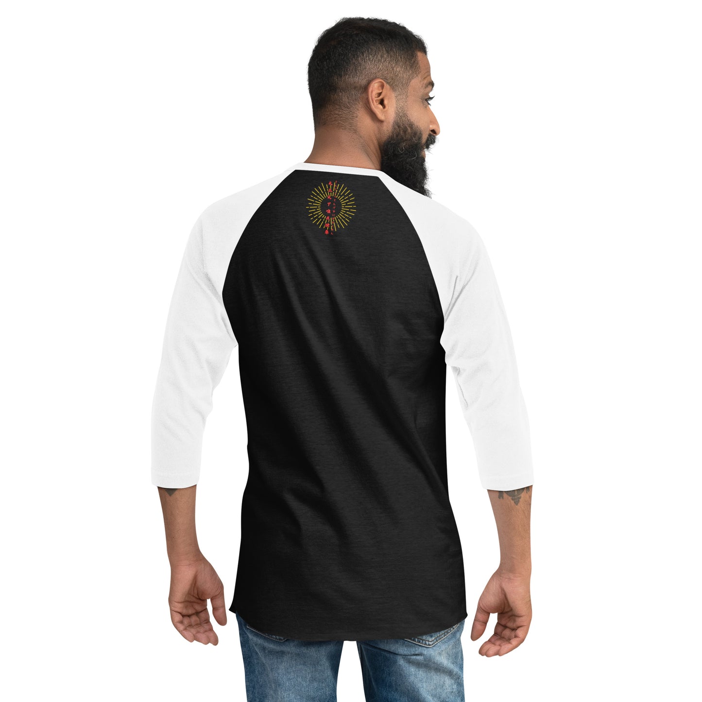 Japanese Buddha , tenjoutenge .3/4 sleeve raglan shirt