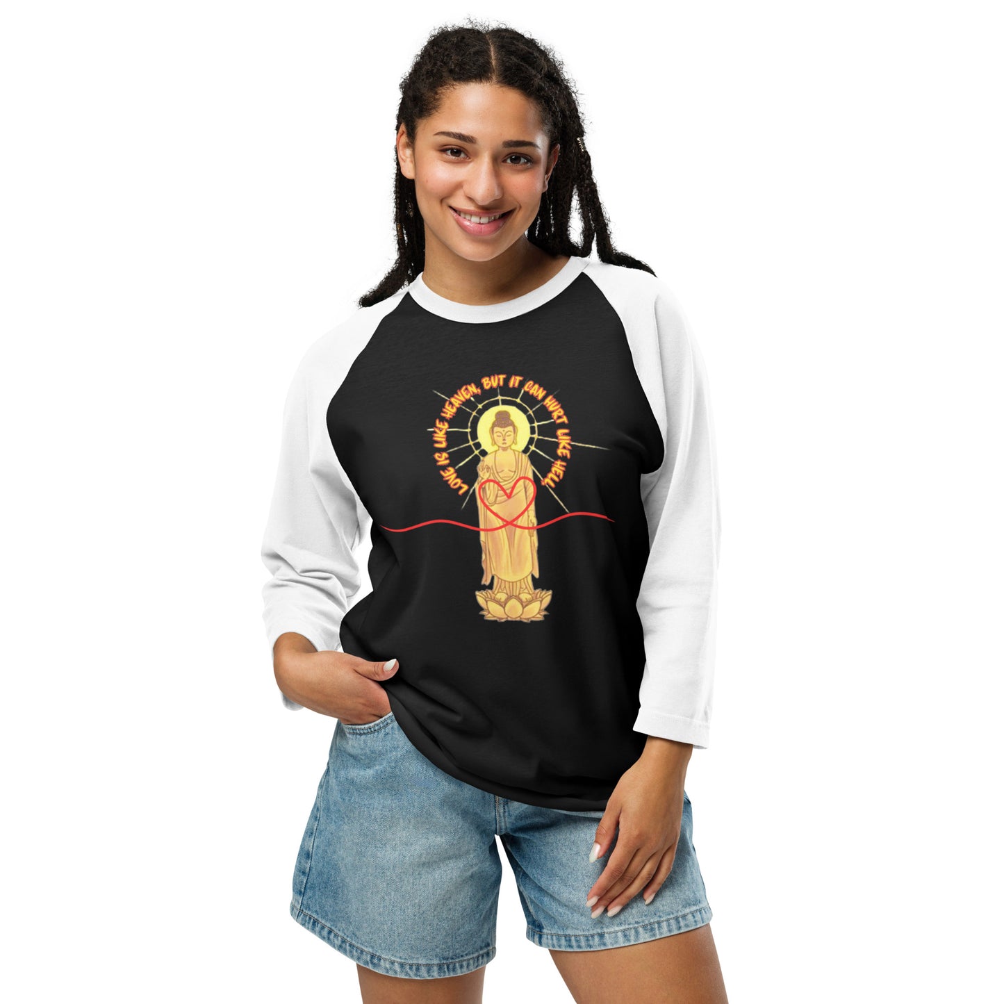 Japanese, Buddha, Oshakasama 3/4 sleeve raglan shirt