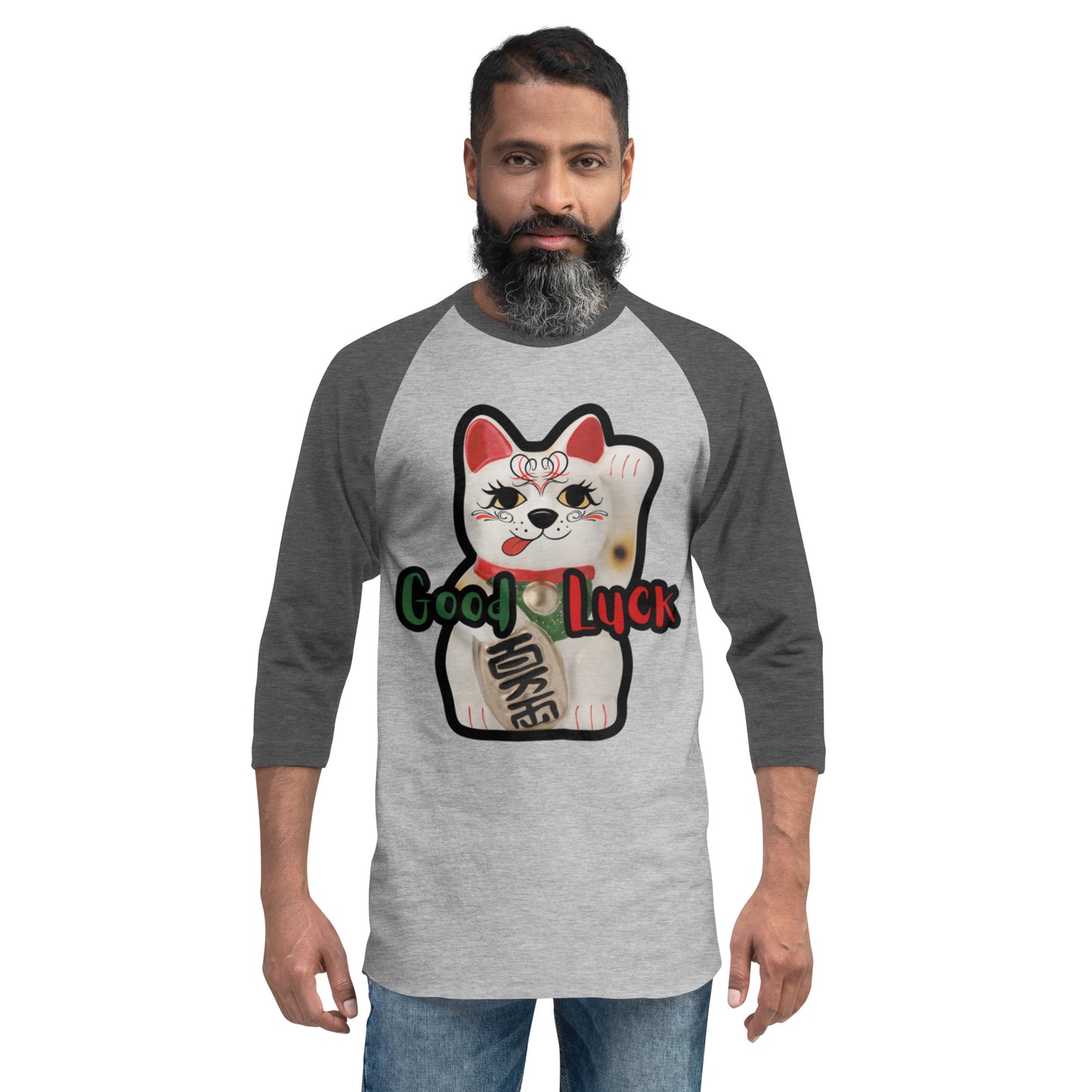 Lucky Cat Manekineko 3/4 sleeve raglan shirt