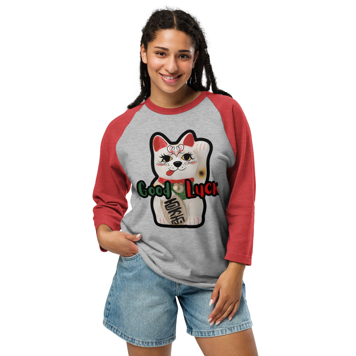Lucky Cat Manekineko 3/4 sleeve raglan shirt