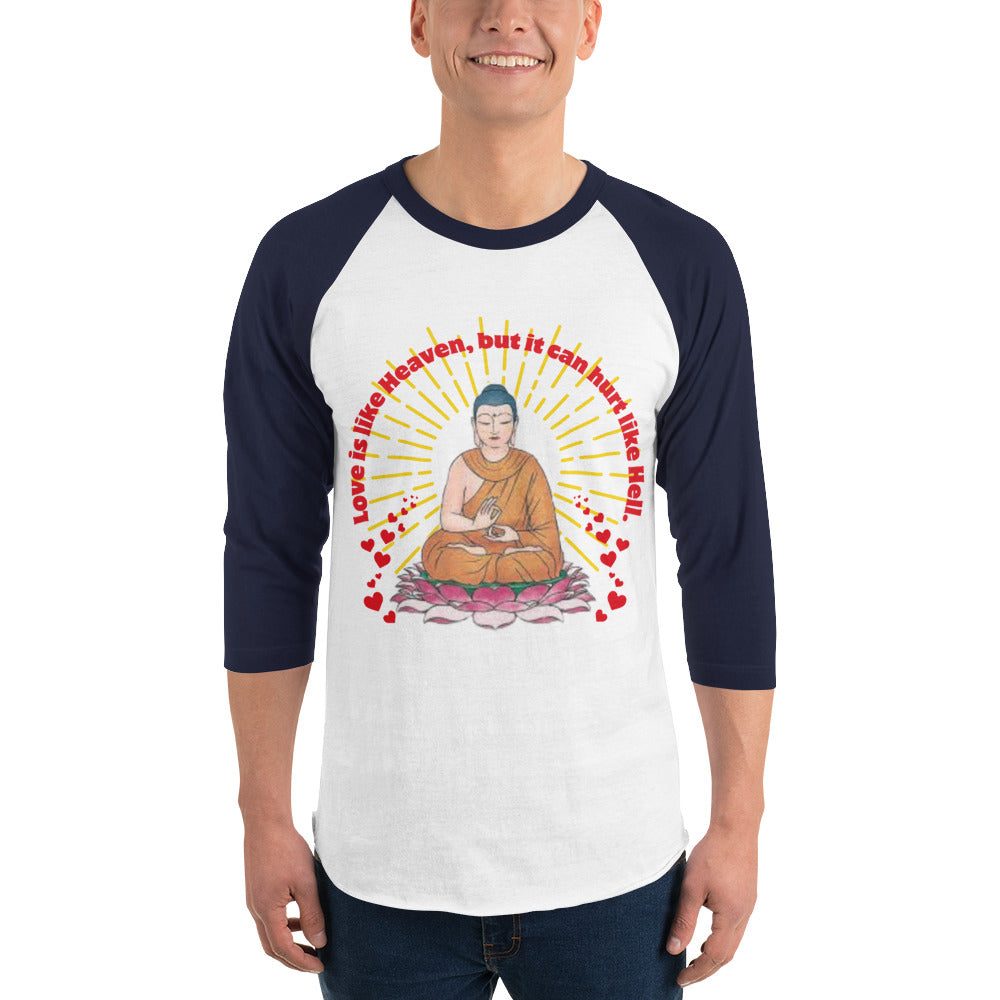 Japanese Buddha, tenjoutenge White 3/4 sleeve raglan shirt