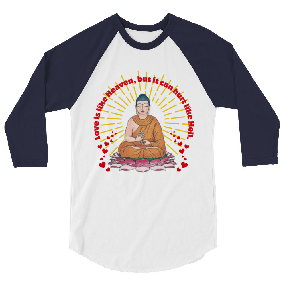 Japanese Buddha, tenjoutenge White 3/4 sleeve raglan shirt