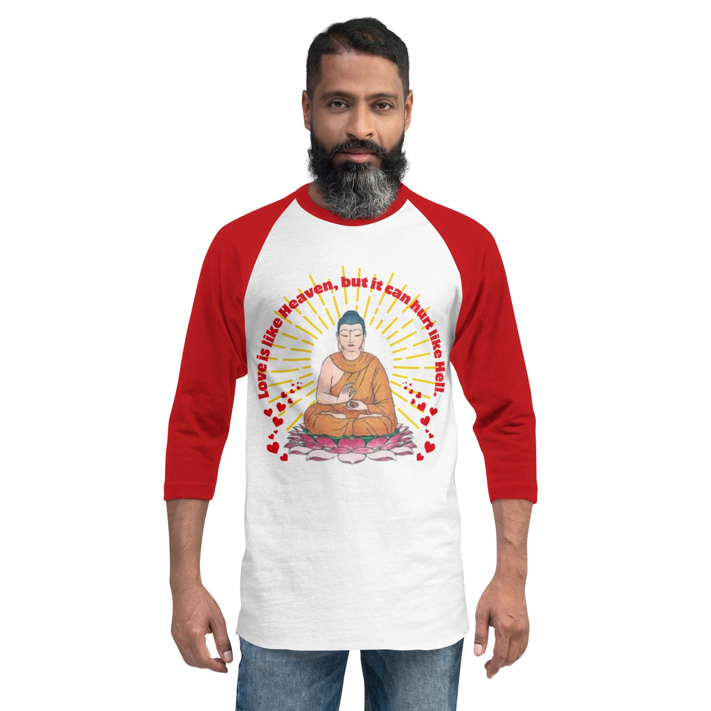Japanese Buddha, tenjoutenge White 3/4 sleeve raglan shirt