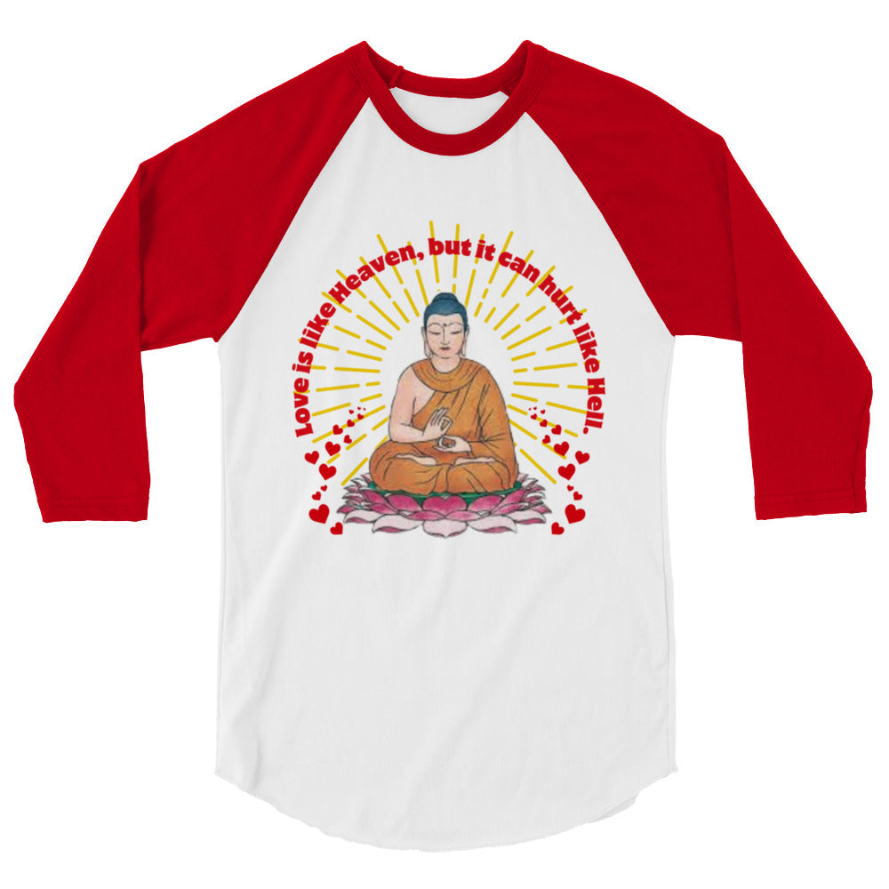 Japanese Buddha, tenjoutenge White 3/4 sleeve raglan shirt