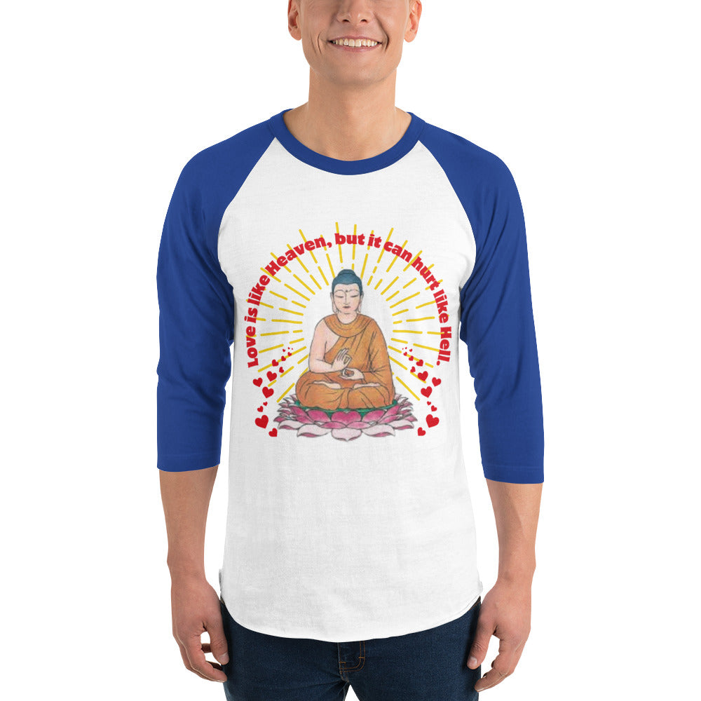 Japanese Buddha, tenjoutenge White 3/4 sleeve raglan shirt