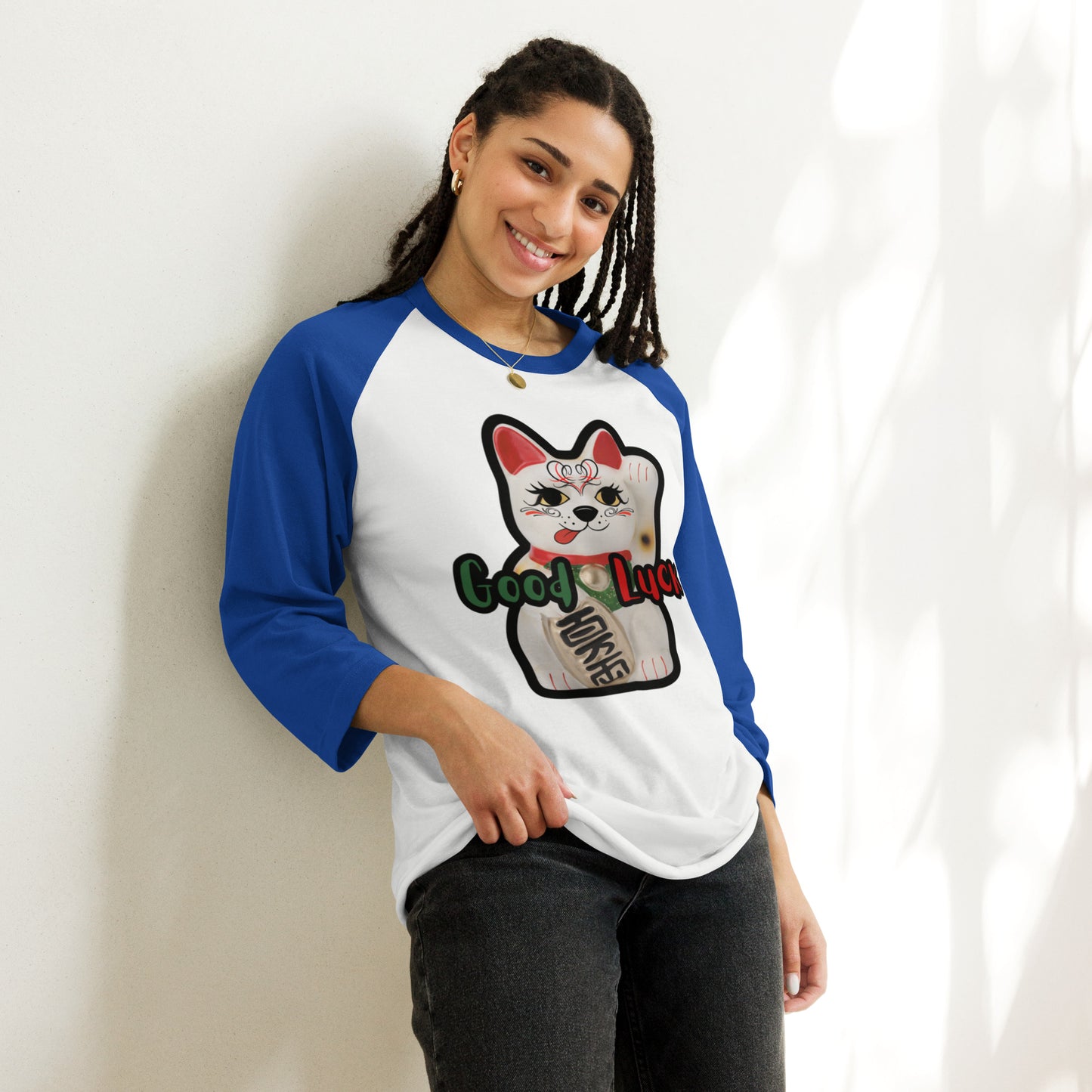 Lucky Cat Manekineko 3/4 sleeve raglan shirt