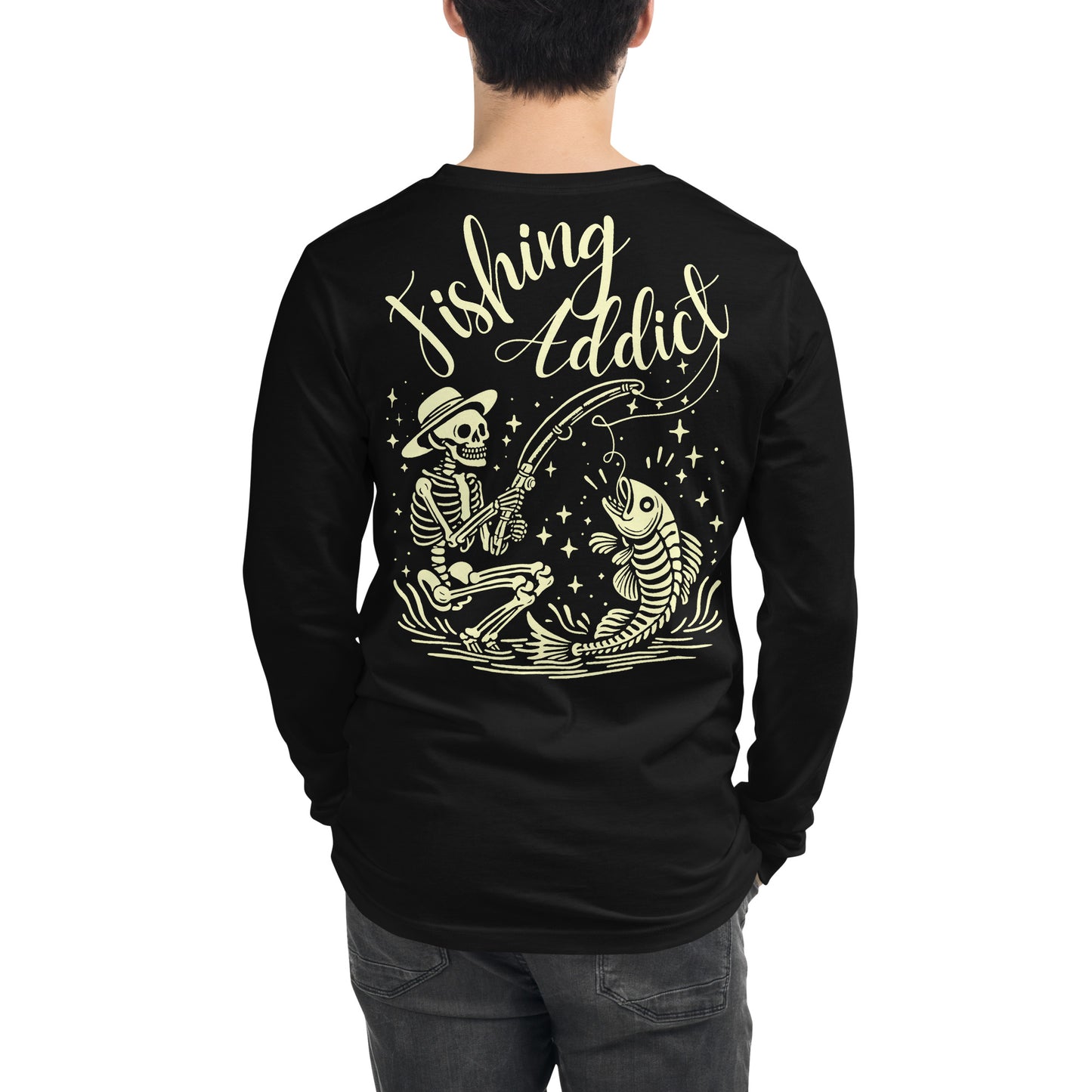 Fishing Straw hat Skeleton, Fishing Tattoo, Fishing Addict, Fishing Gift, Fishing Hoodie, Fishy hoodie, Dad Gift, Unisex Long Sleeve Tee