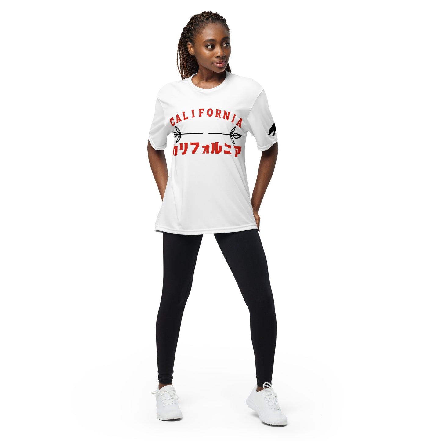 California, Grizzly Bear, Japanese, Katakana, Unisex performance crew neck t-shirt