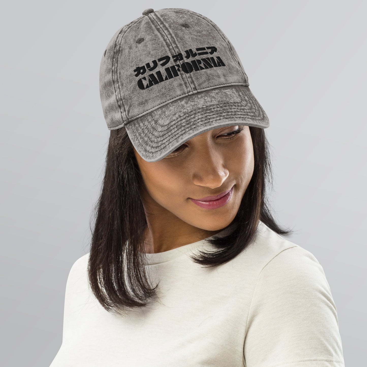 California Grizzly Bear Japanese Katakana Vintage Cotton Twill Cap