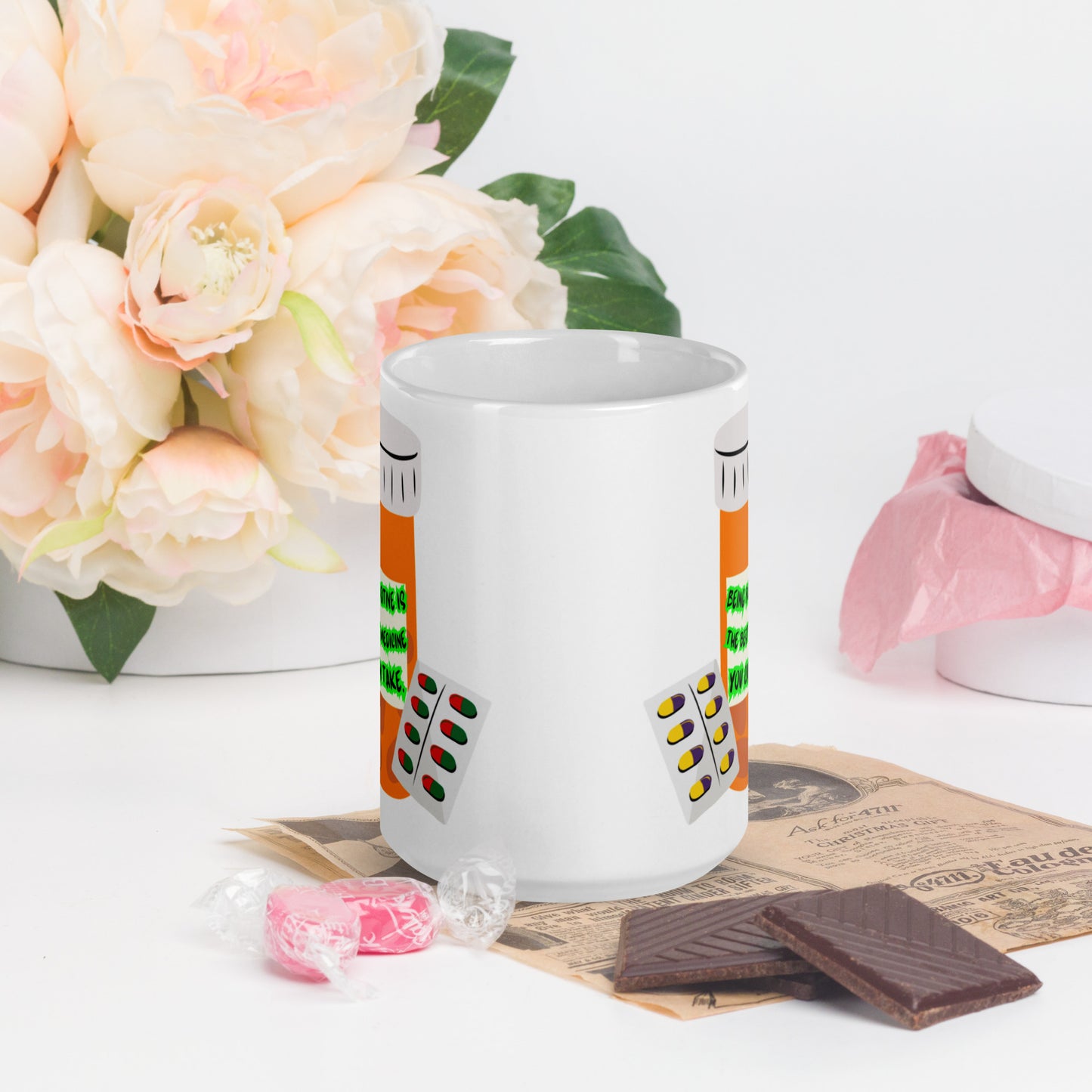 Being positive White glossy mug