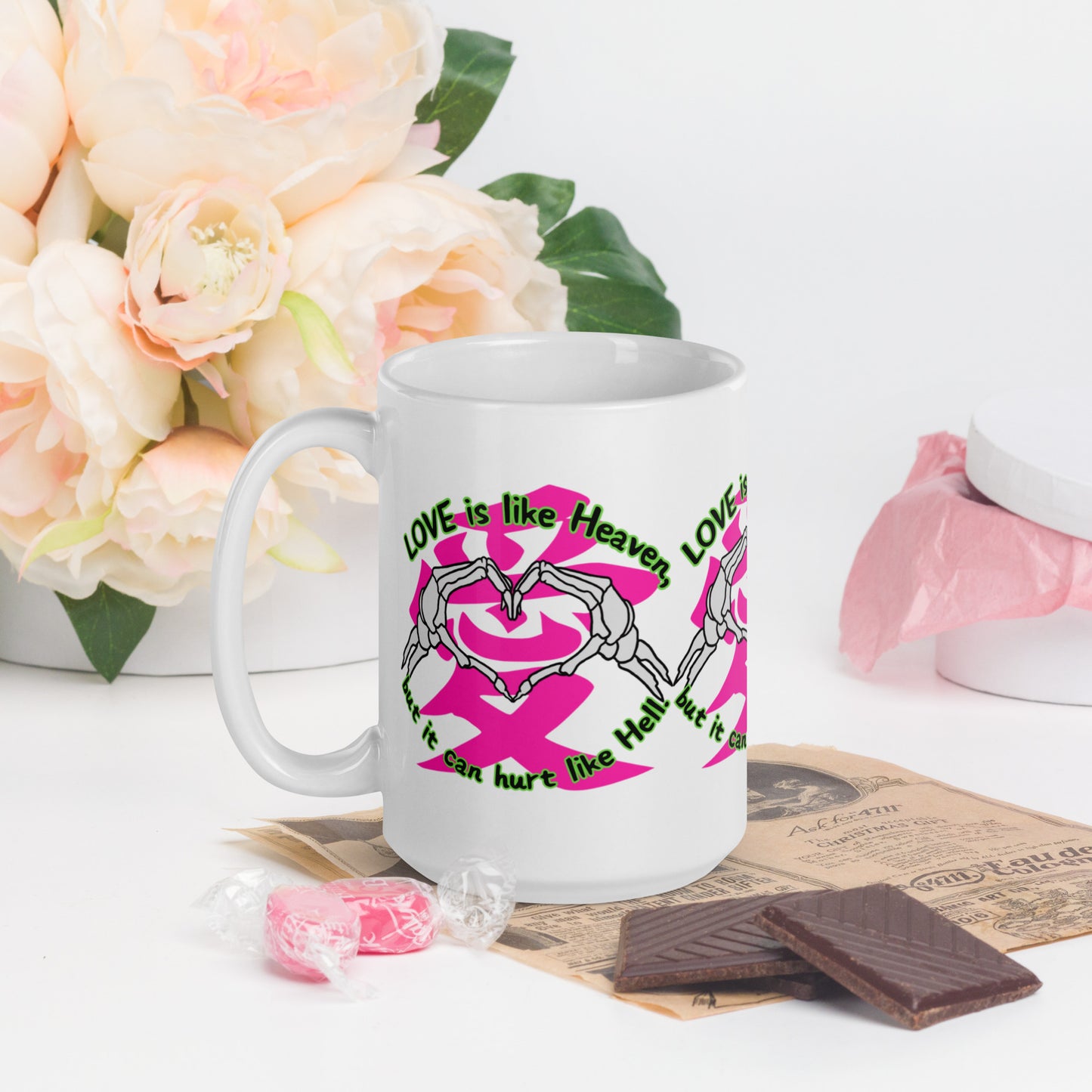 Love is like Heaven, Skull, ai, love, White glossy mug