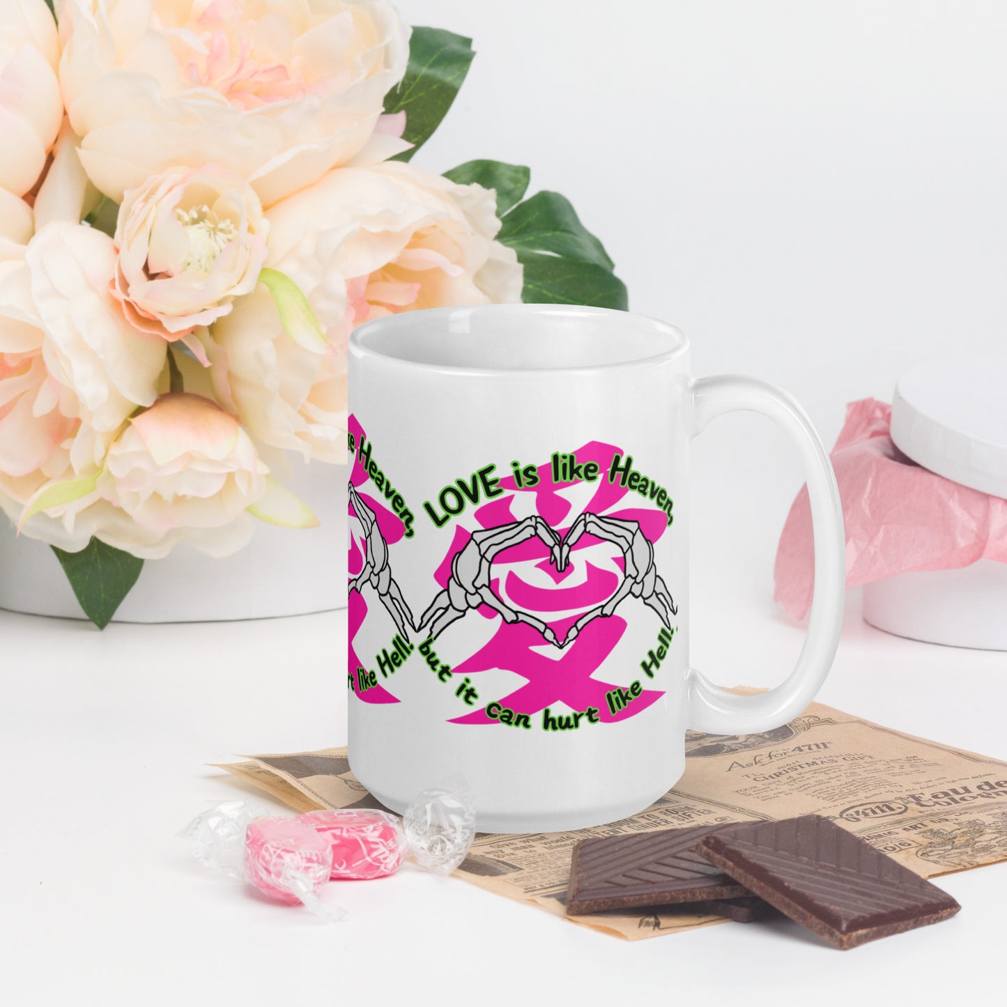 Love is like Heaven, Skull, ai, love, White glossy mug