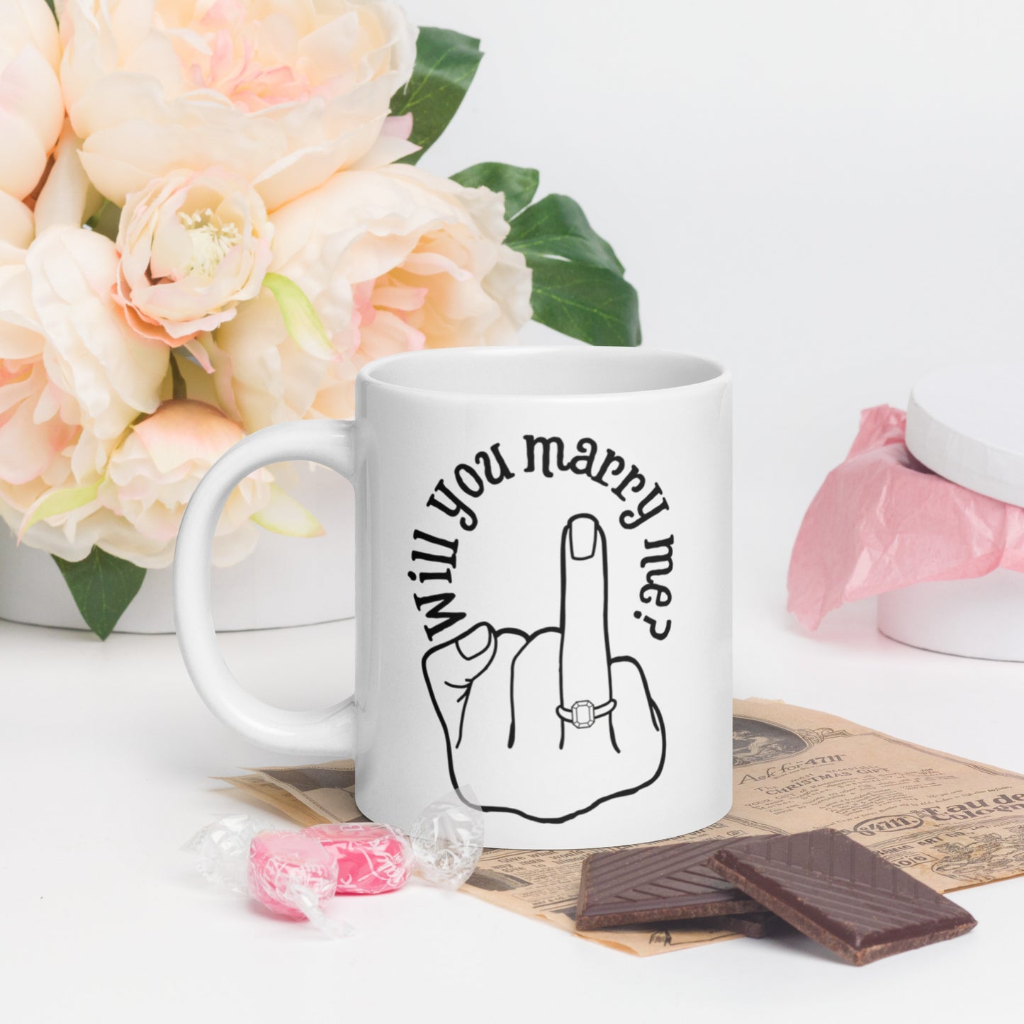 Will you Marry Me?? Engagement Proposal Message White glossy mug