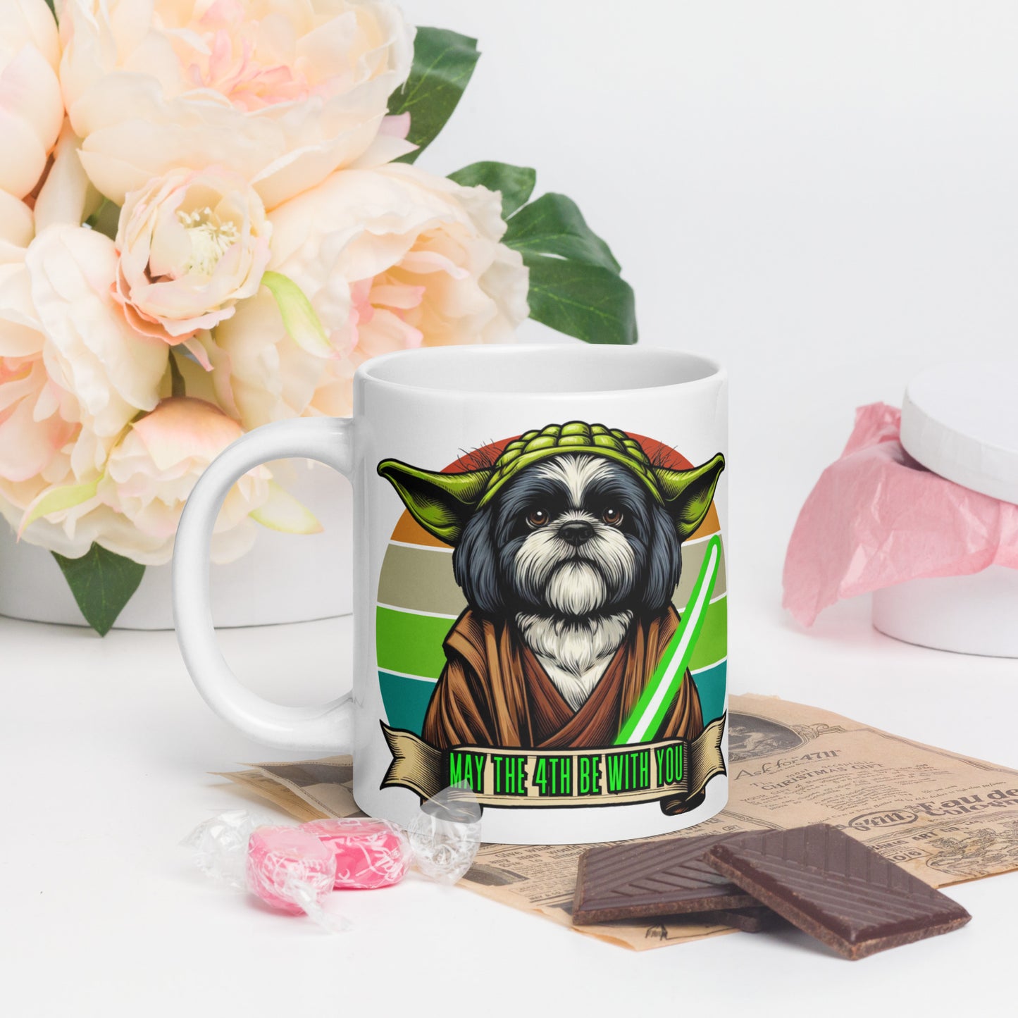 Star Wars Day, May The 4th Be with You, Yoda, Shih Tzu, Shih Tzu Dog, Shih Tzu Gift , White glossy mug