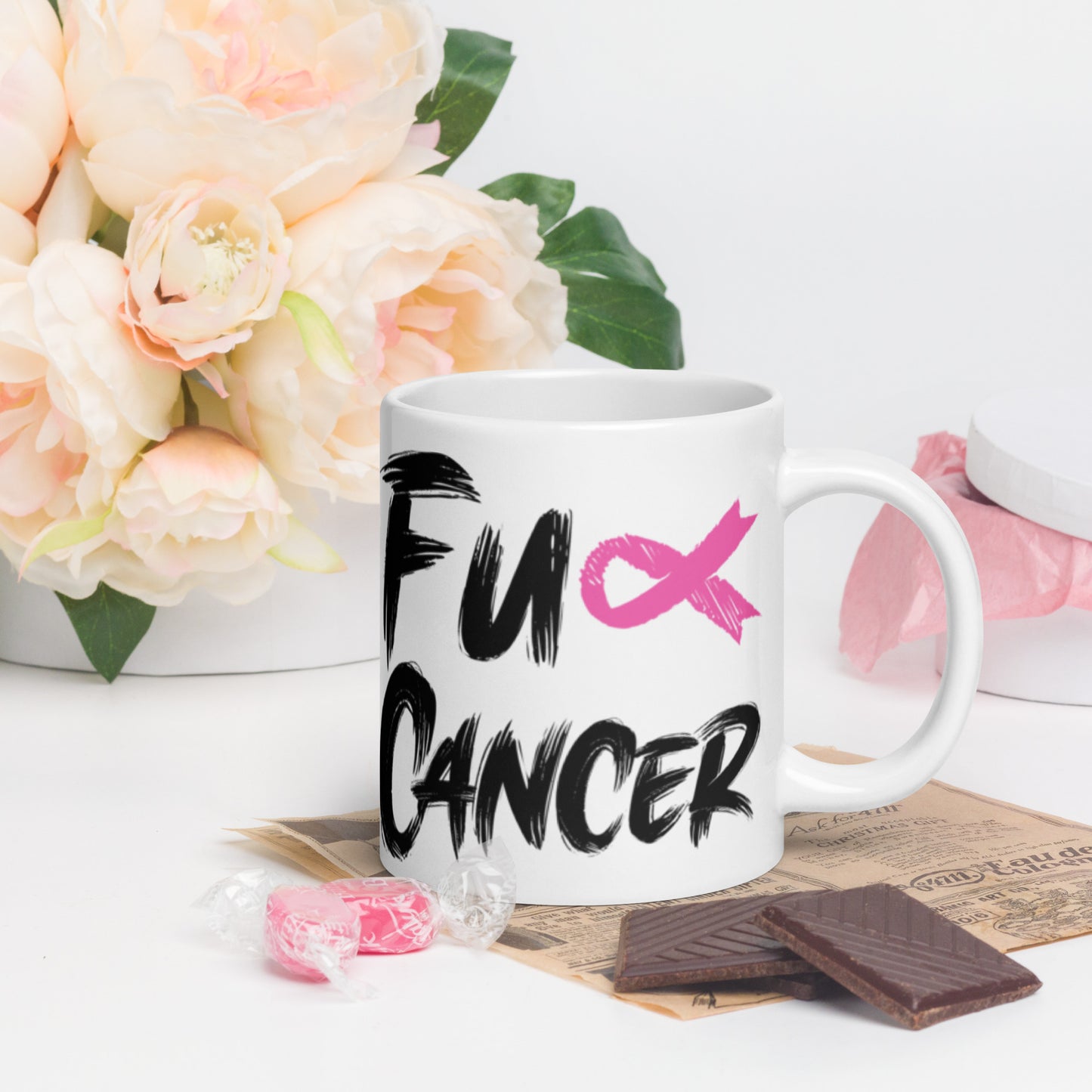 Fuck Cancer, Cancer Survivor Gift Mug, White glossy mug