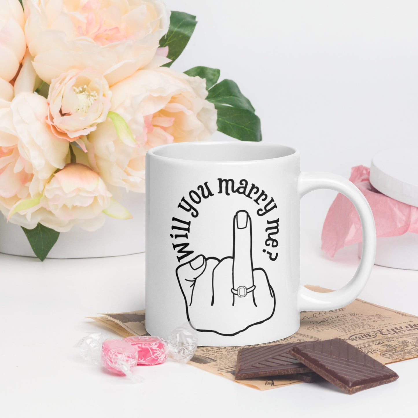 Will you Marry Me?? Engagement Proposal Message White glossy mug