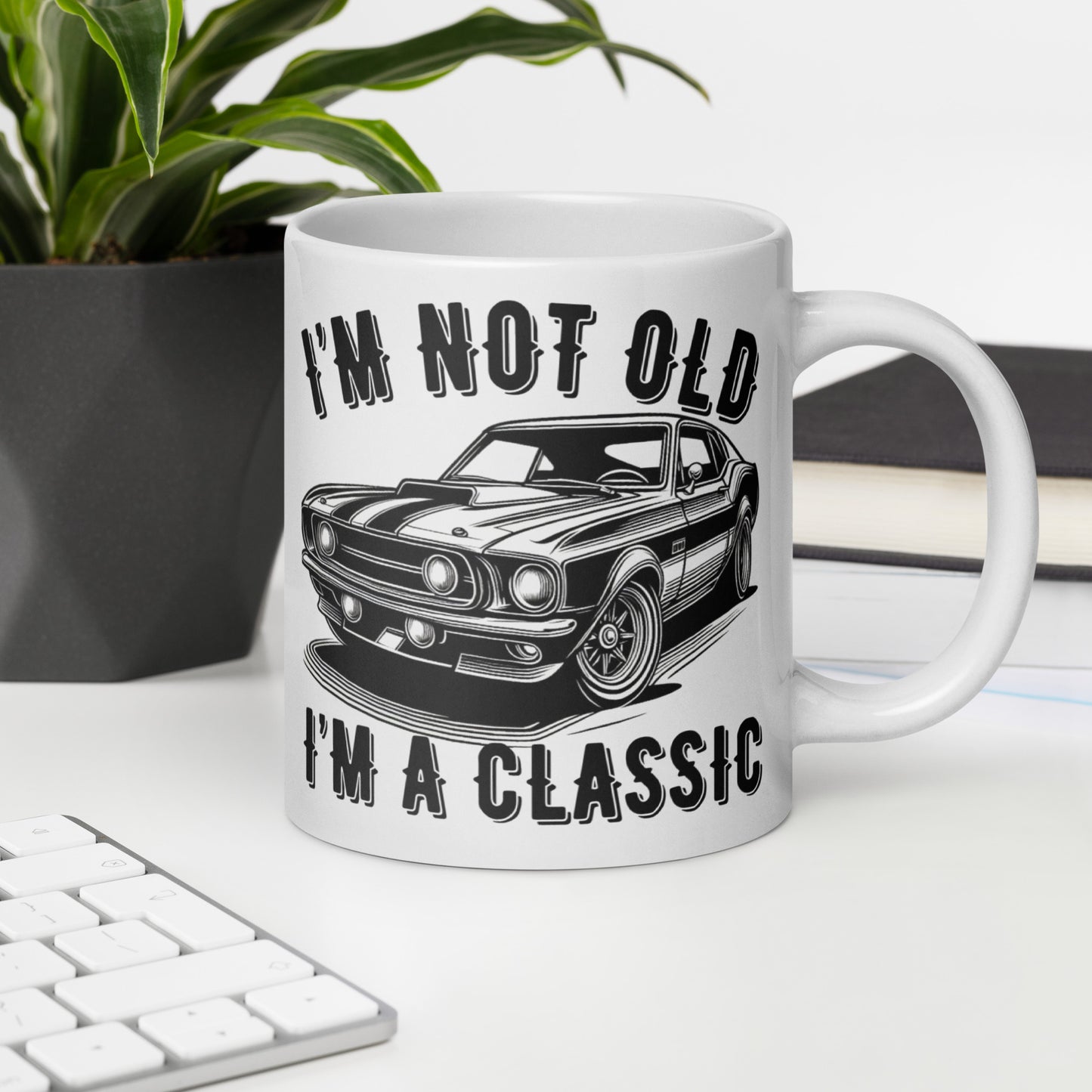 Vintage Car Fan, Hot rod, Muscle car, 20oz coffee mug, Retro Vintage, White glossy mug